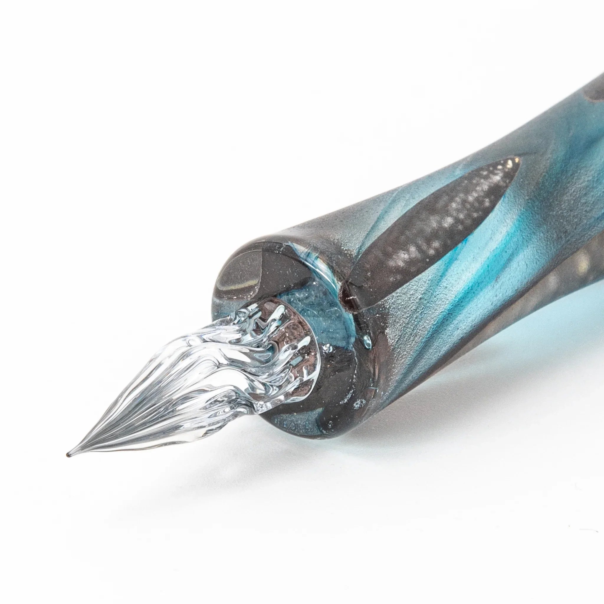 TAKETORI Waning Moon Series Water Blue Glass Dip Pen - Glass Studio TooS, angled view showing all sides