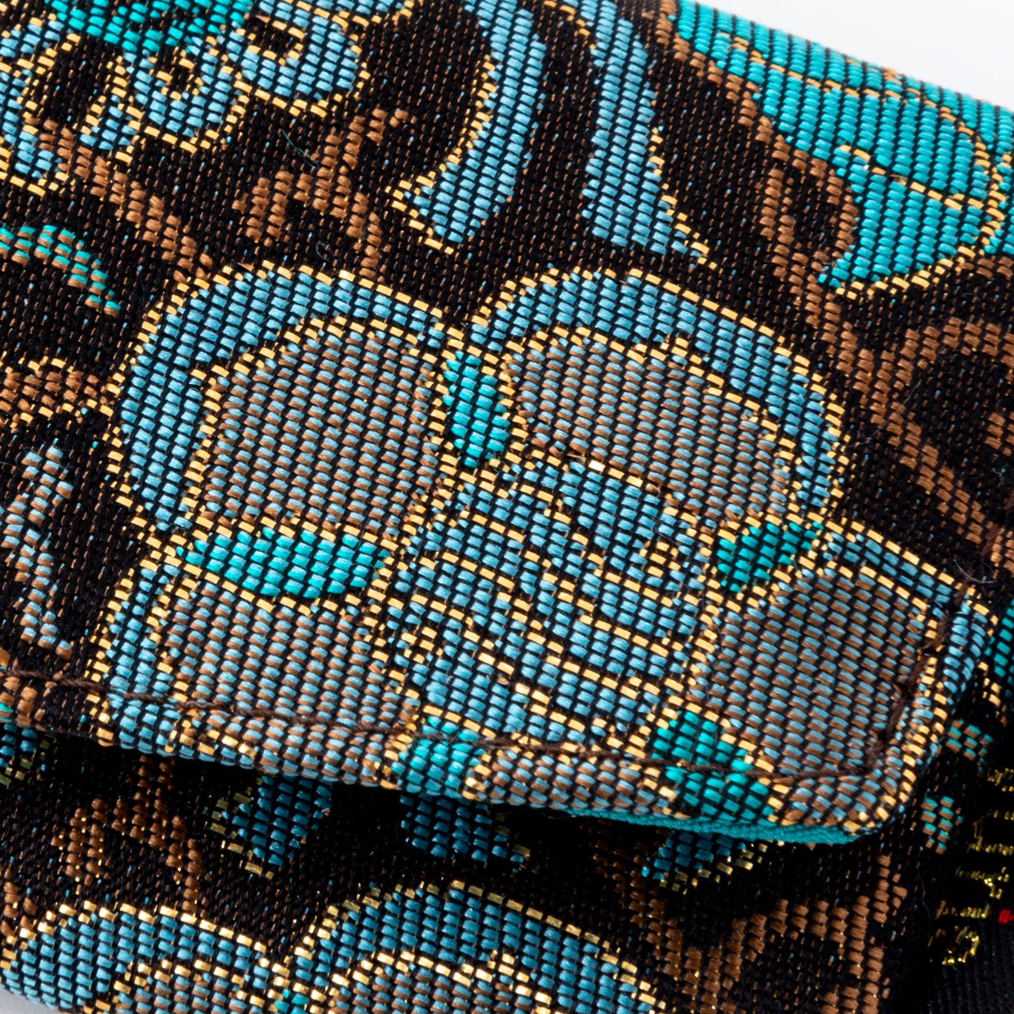 Teal Blossom Nishijin Silk Fountain Pen Case - yurie, color variation or finish detail providing full visual representation a