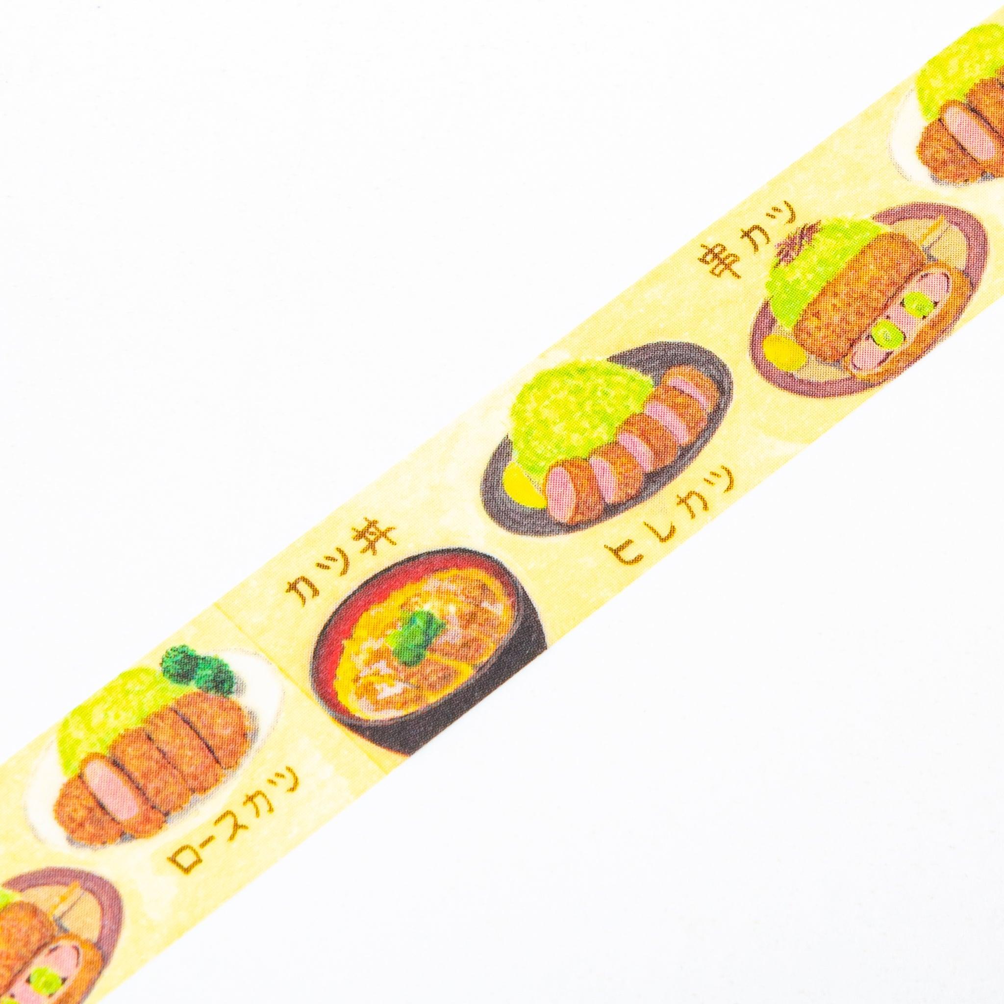 Tonkatsu Iyo washi tape unrolled on white background displaying various fried breaded cutlet preparations with sauce