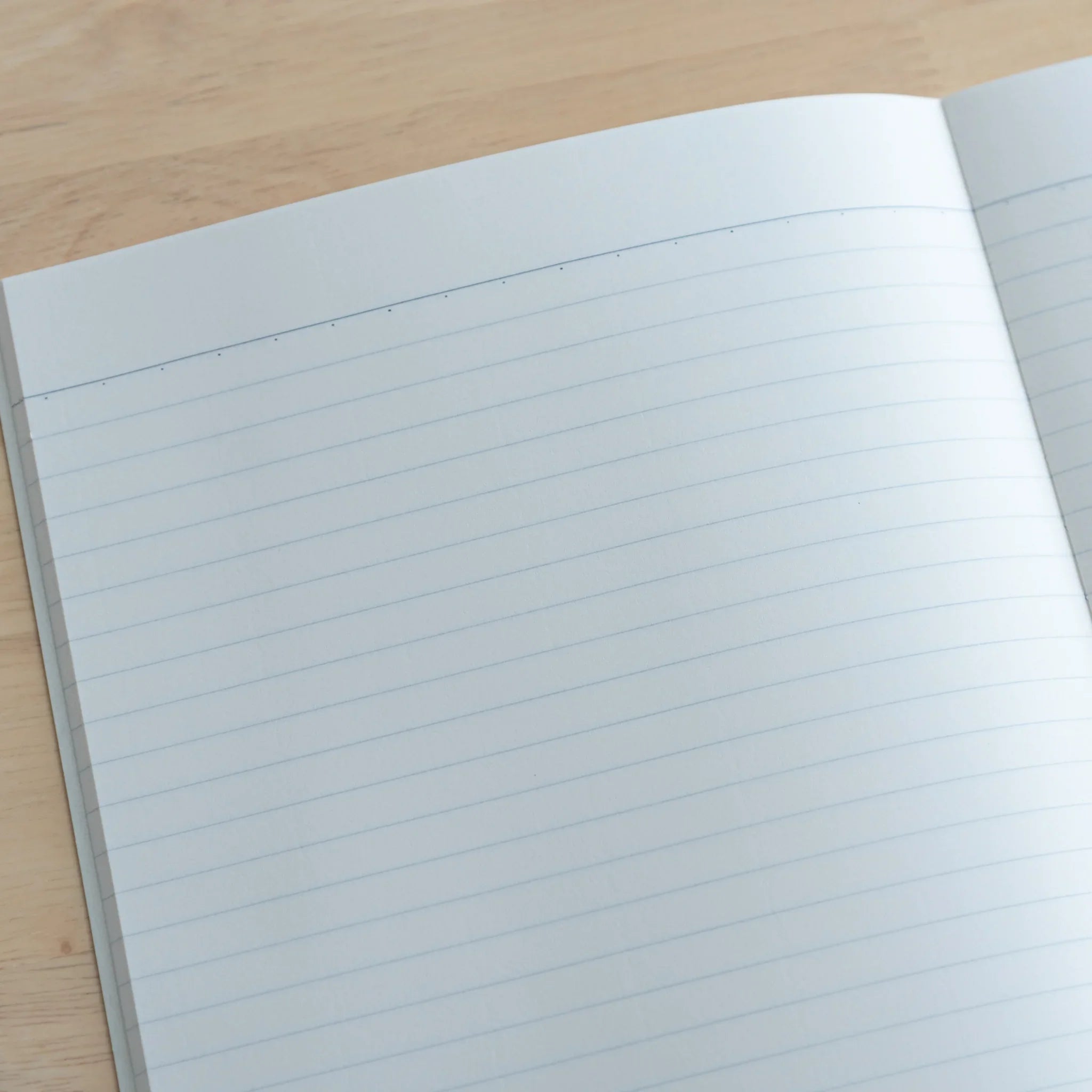 Detailed view of ruled page spread showing quality of cream paper, ink coverage and binding construction
