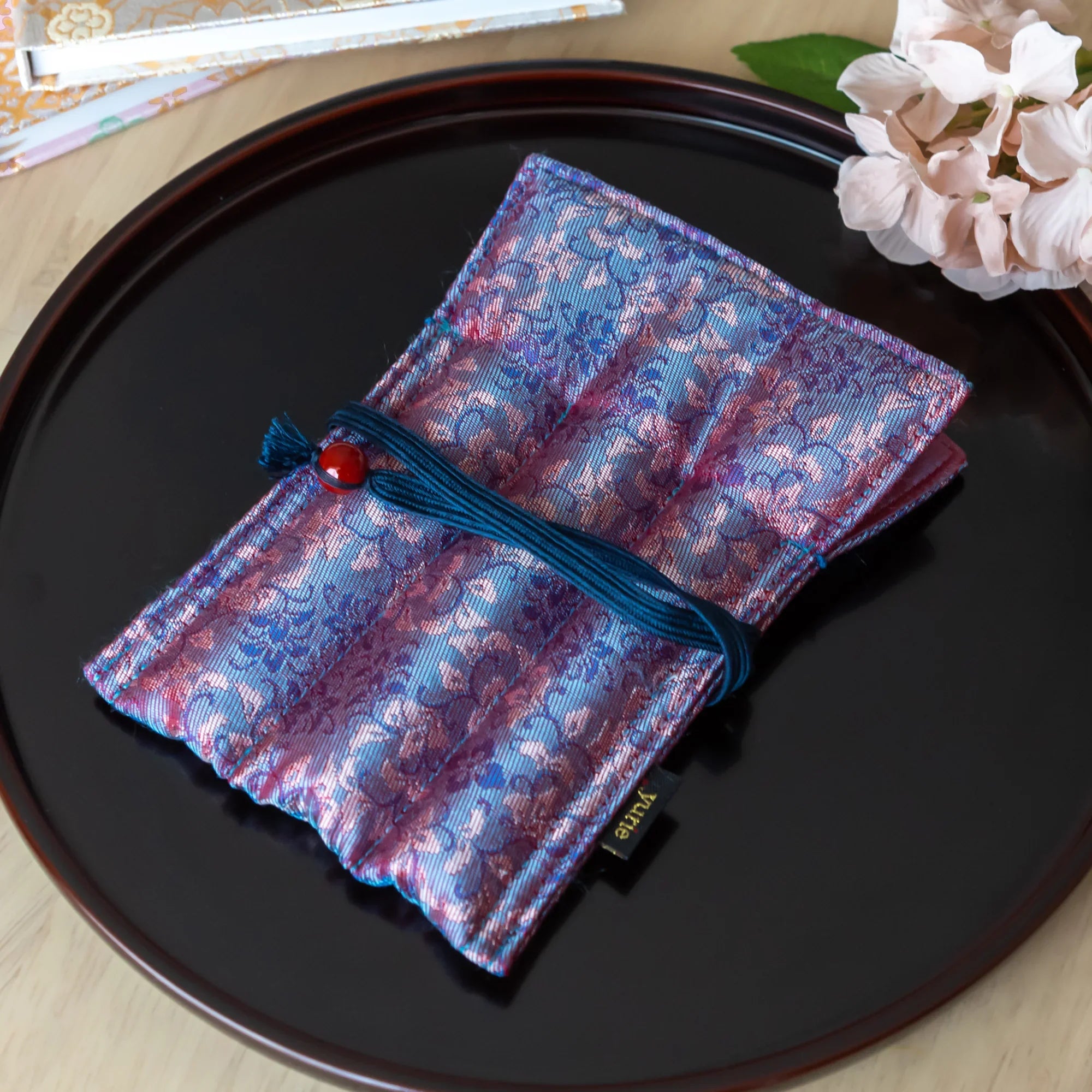 Twilight Blossom Nishijin Silk Fountain Pen Case - Triple Slot - yurie, front view with product styling