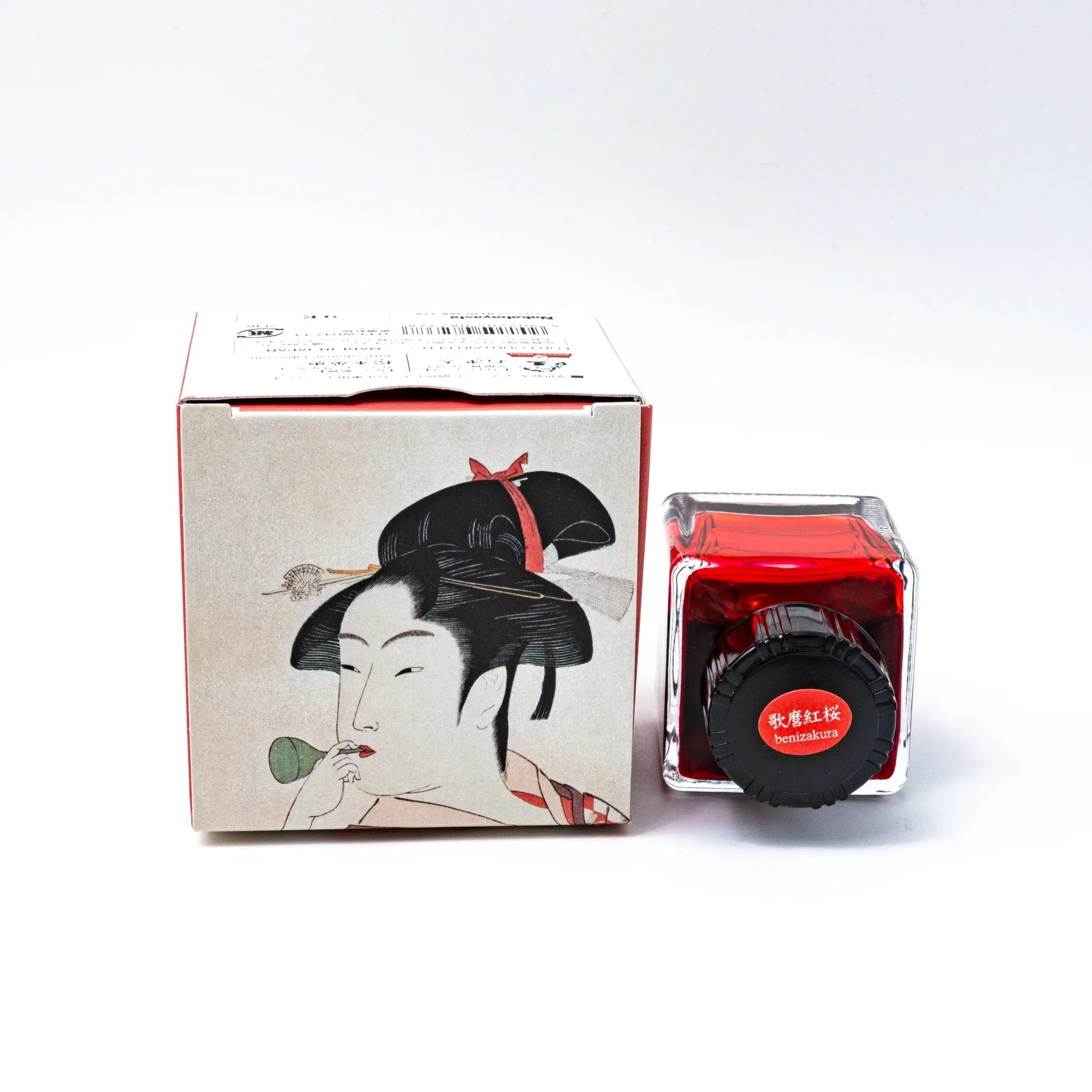 TACCIA Utamaro-benizakura 40ml fountain pen ink box front with Japanese text label and detailed ink product information