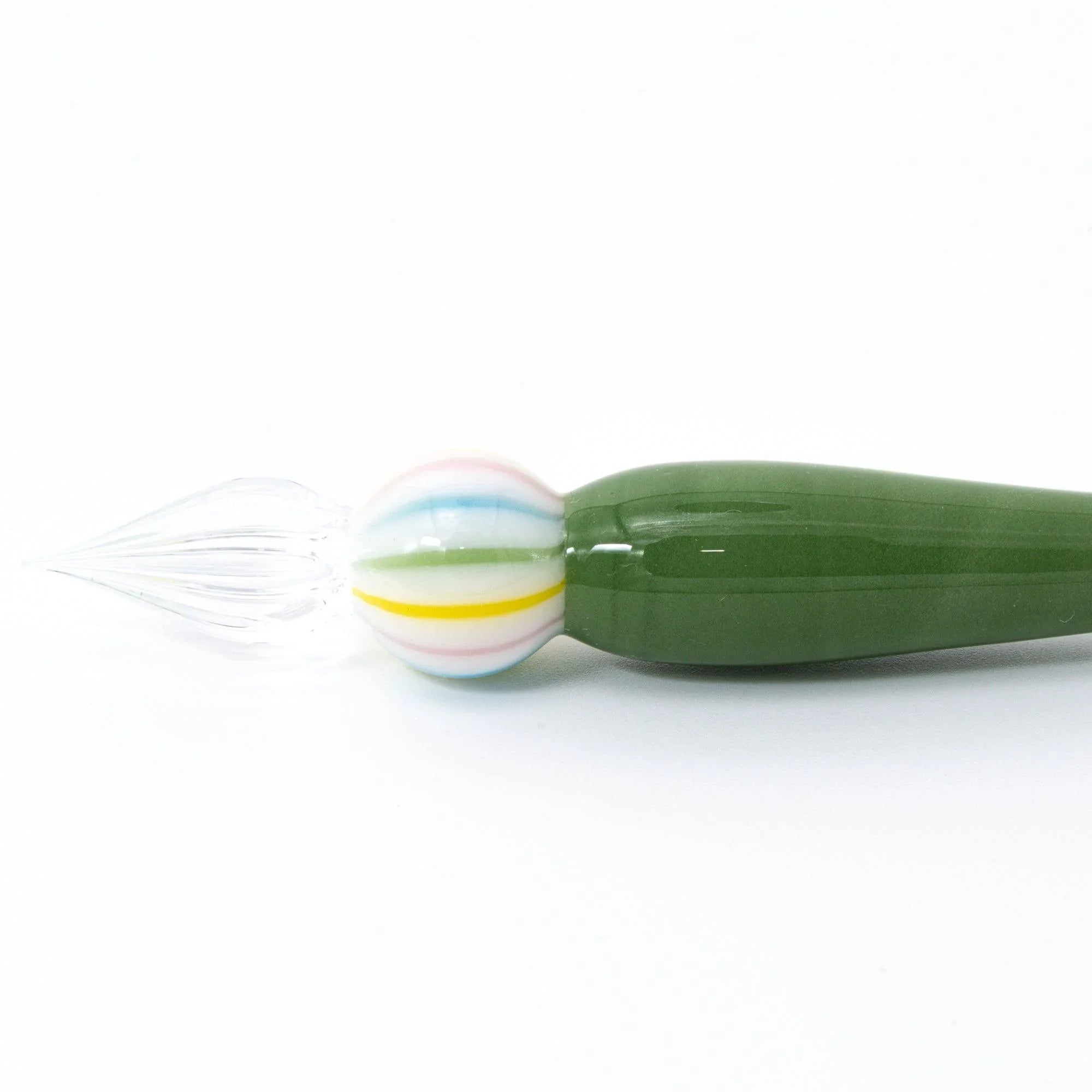 Wagashi Matcha glass dip pen displaying smooth translucent sage green shaft with refined decorative details