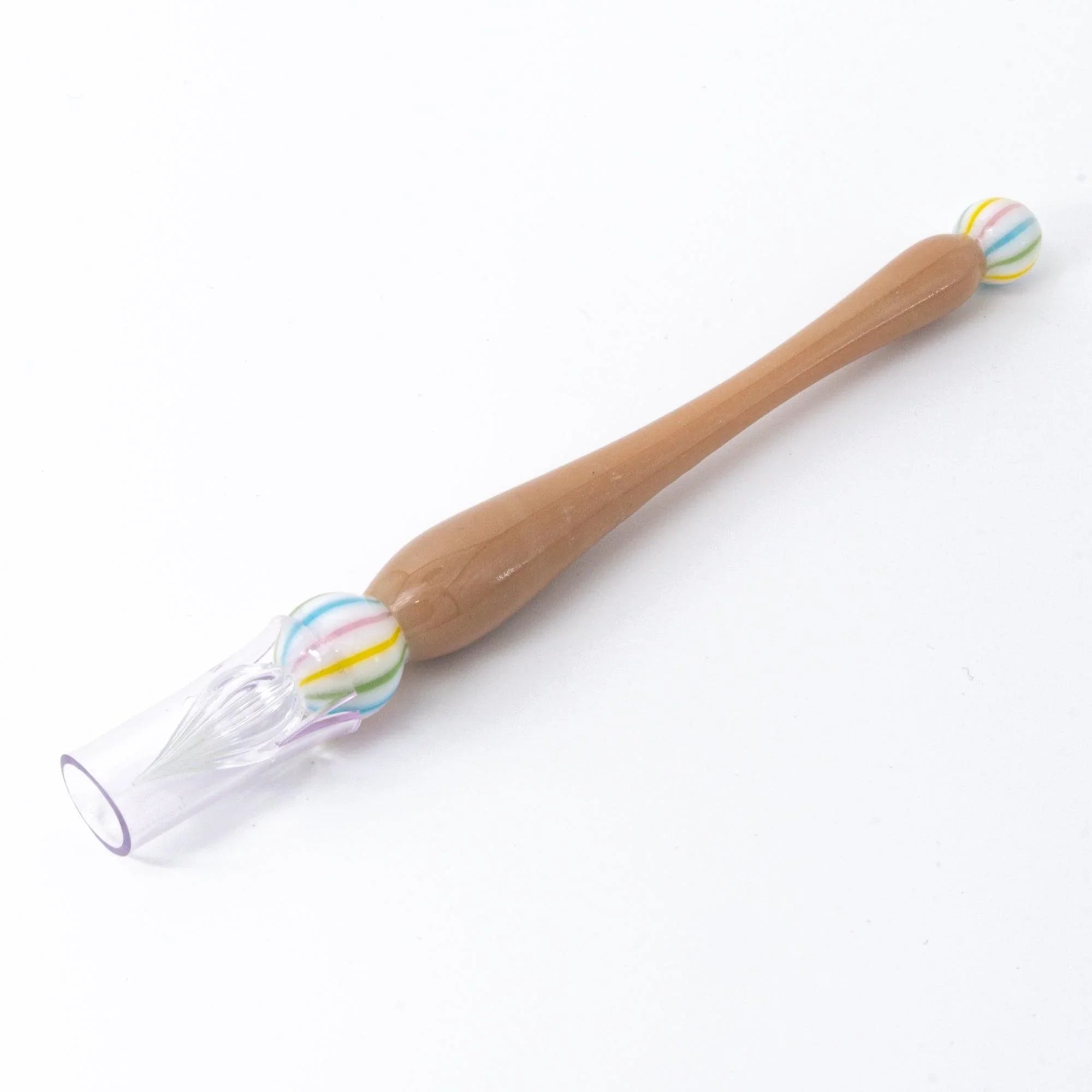 Wagashi Monaka glass dip pen diagonal full length showing nib ferrule and barrel construction elements clearly