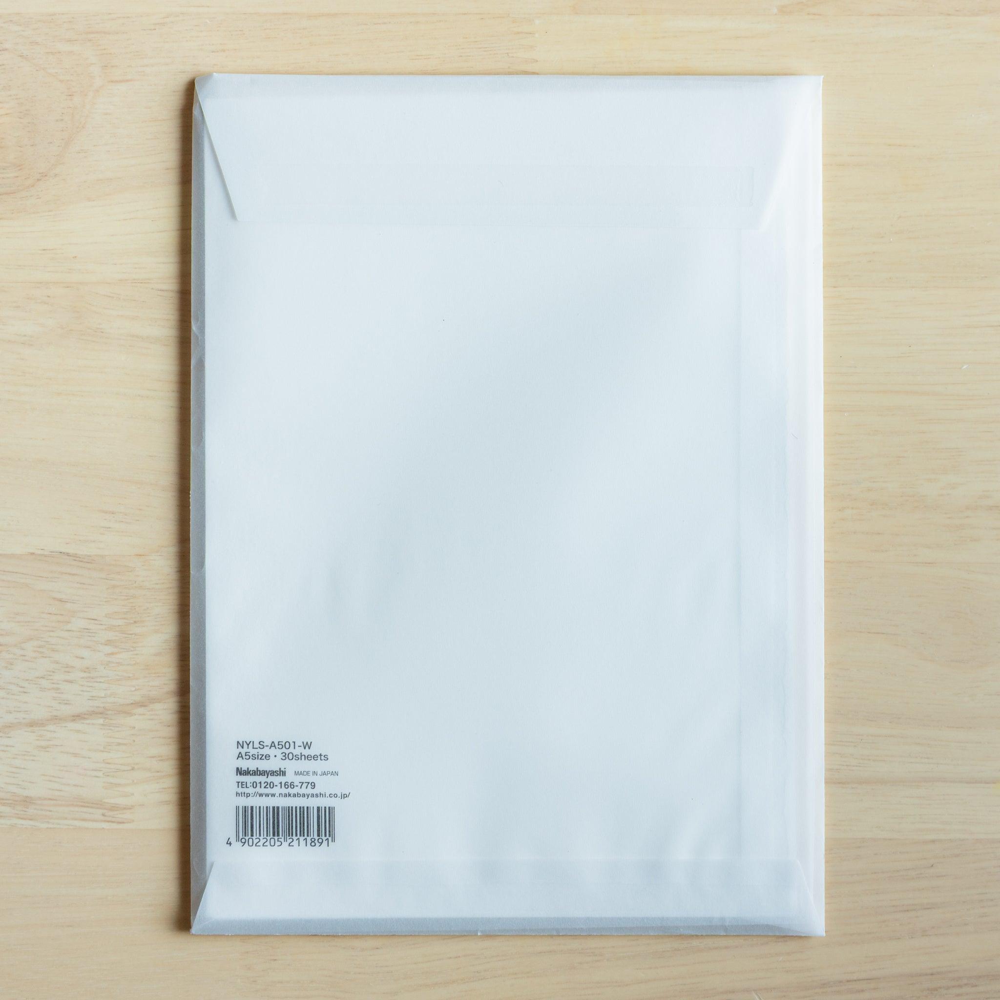 Back of YU-SARI Fountain Pen Loose Leaf Paper package. Japanese stationery with product info and specs printed on the back.