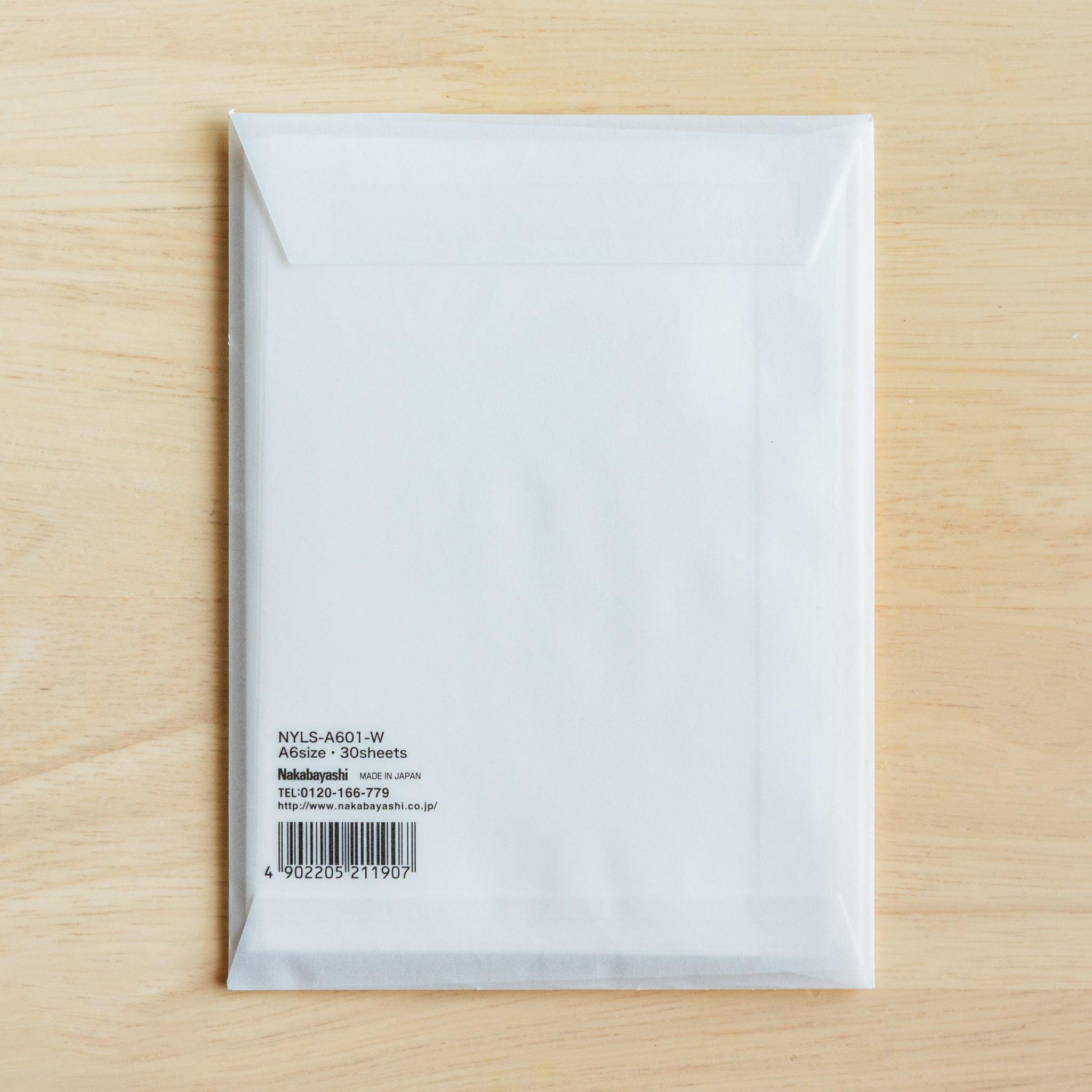 Back of YU-SARI Fountain Pen Loose Leaf Paper package. Japanese stationery with product info and specs printed on the back.