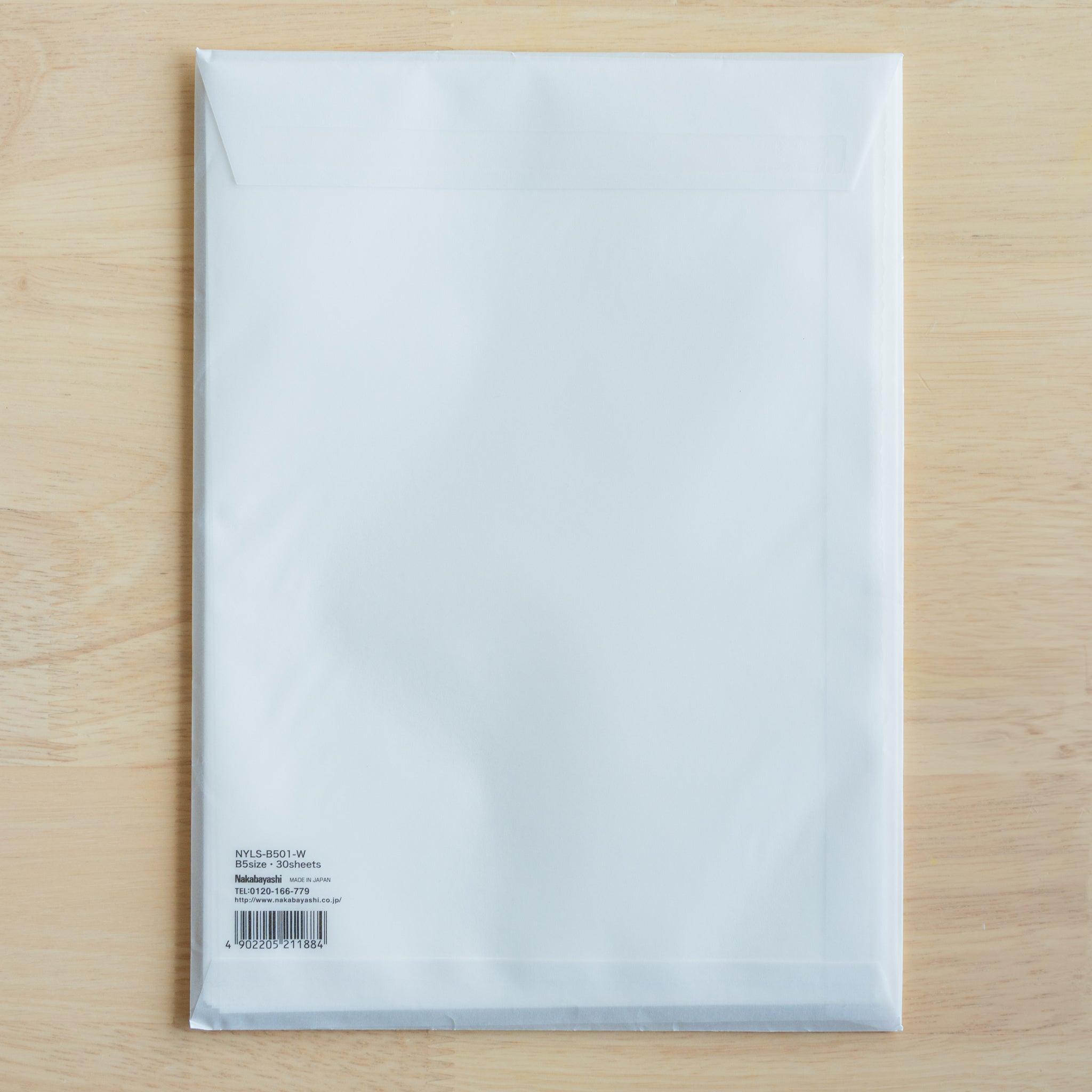 Back of YU-SARI Fountain Pen Loose Leaf Paper package. Japanese stationery with product info and specs printed on the back.