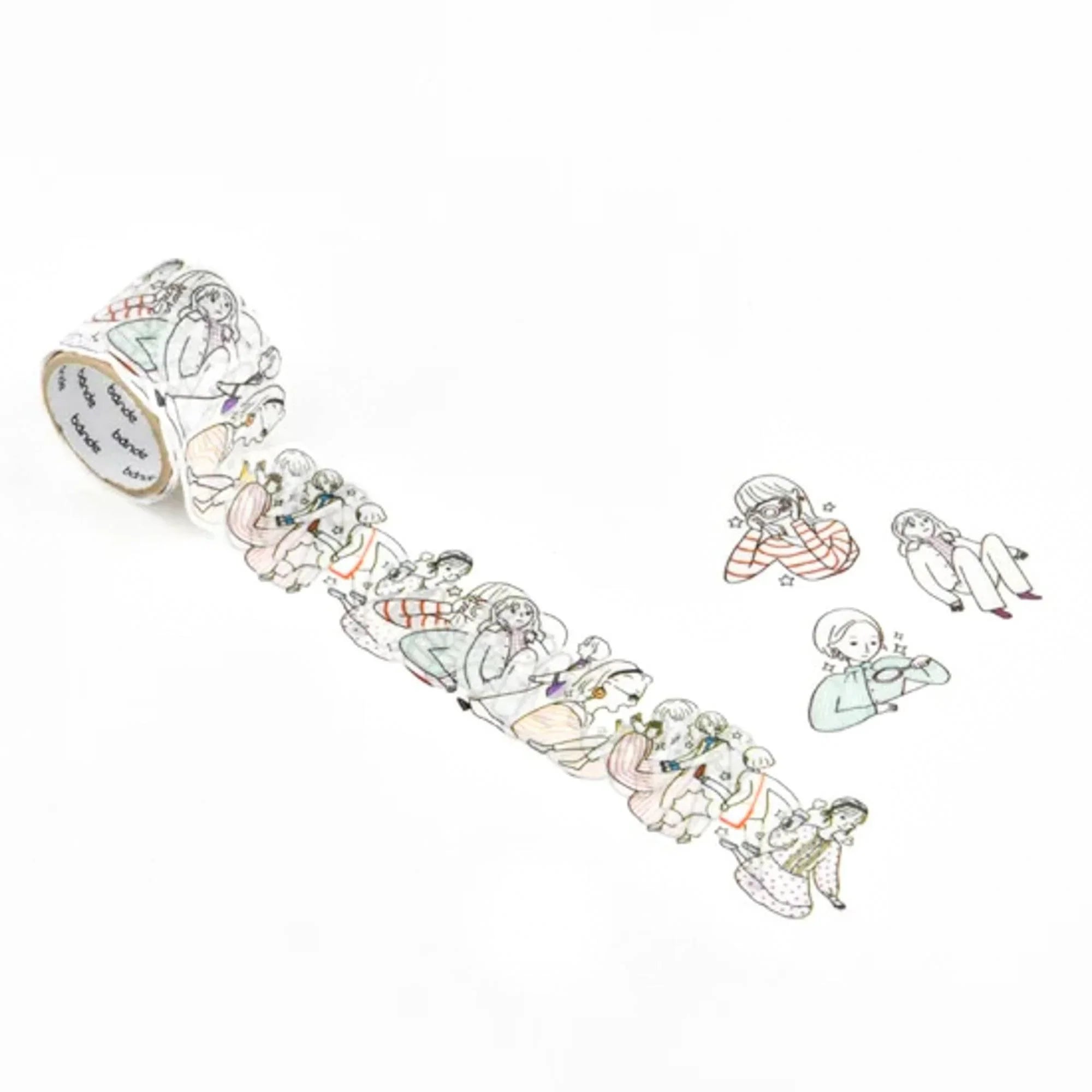 Chill Girl Kalo Bande washi tape sticker roll diagonal angle with casual girl-themed sticker pattern here