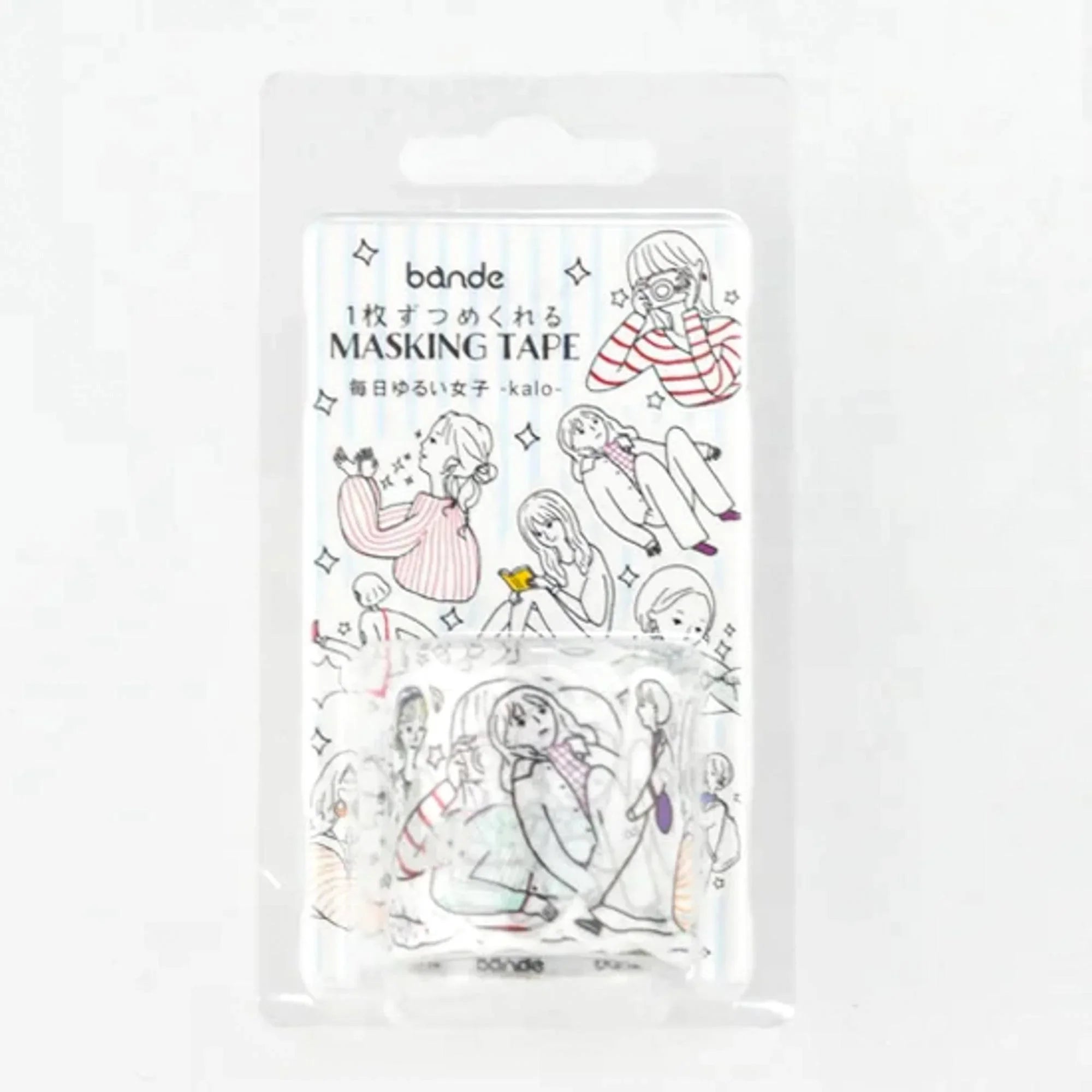 Chill Girl Kalo Bande masking tape design detail with girl-themed pre-cut sticker pattern designs shown