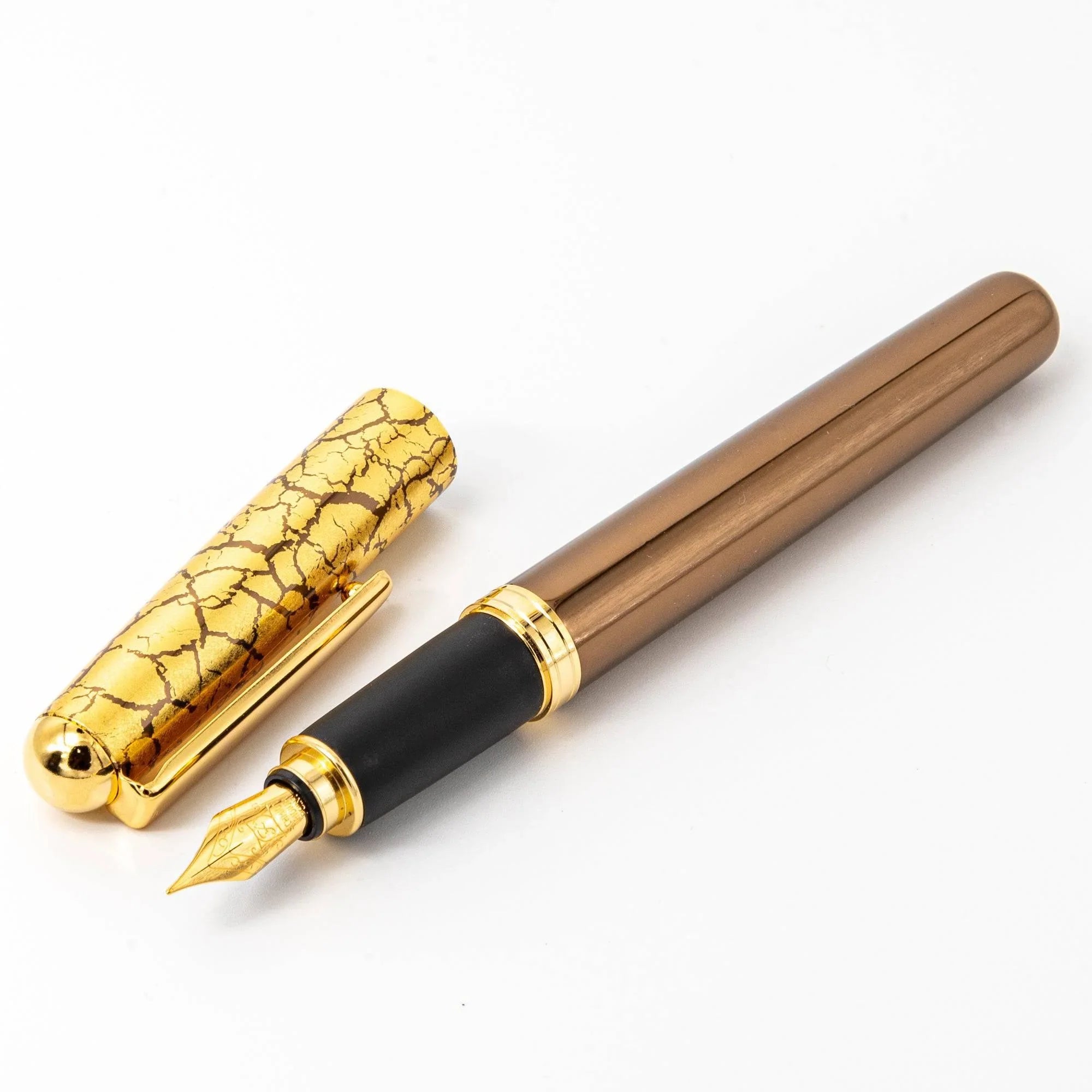 Crack Pattern Gold Leaf Brown Fountain Pen
