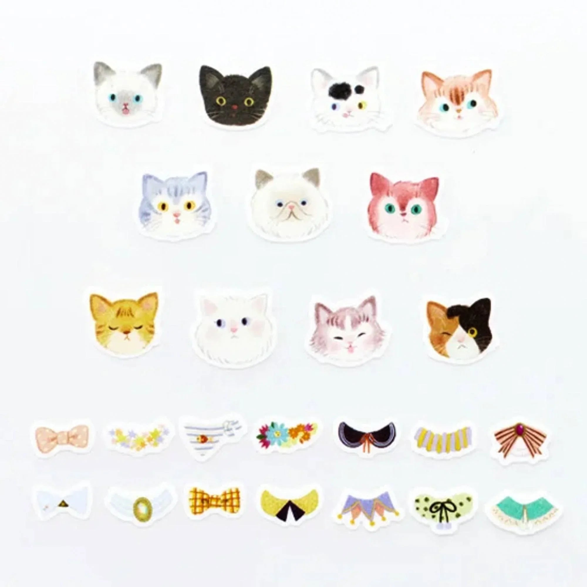 Japanese washi tape stickers Dress-Up Cat Washi Sticker Roll Set - Bande, Bande self-adhesive roll arranged to show complete