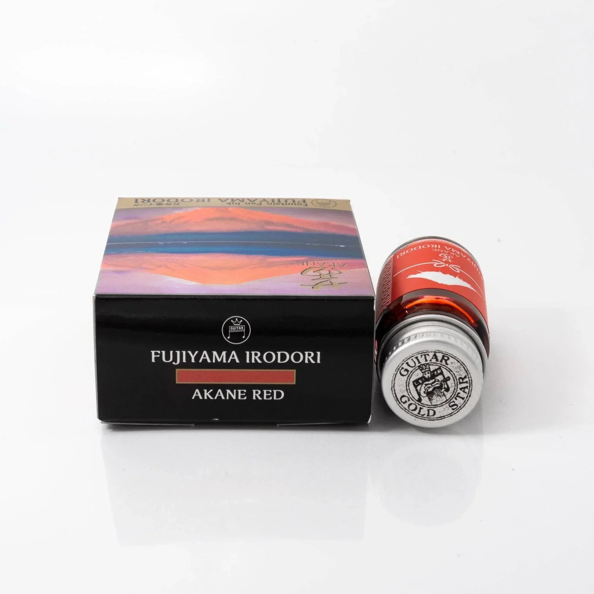 FUJIYAMA IRODORI AKANE fountain pen ink 50ml bottle displayed on light background with product arrangement angle