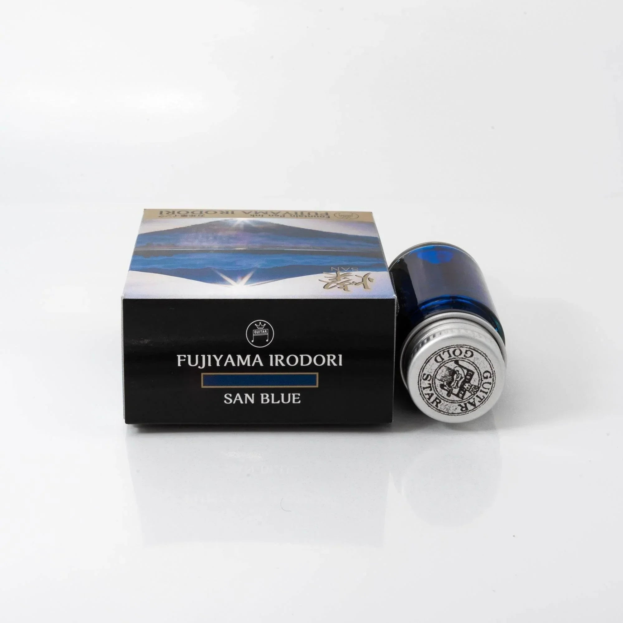 FUJIYAMA IRODORI SAN ink bottle featured in lifestyle arrangement with Japanese fountain pen ink design