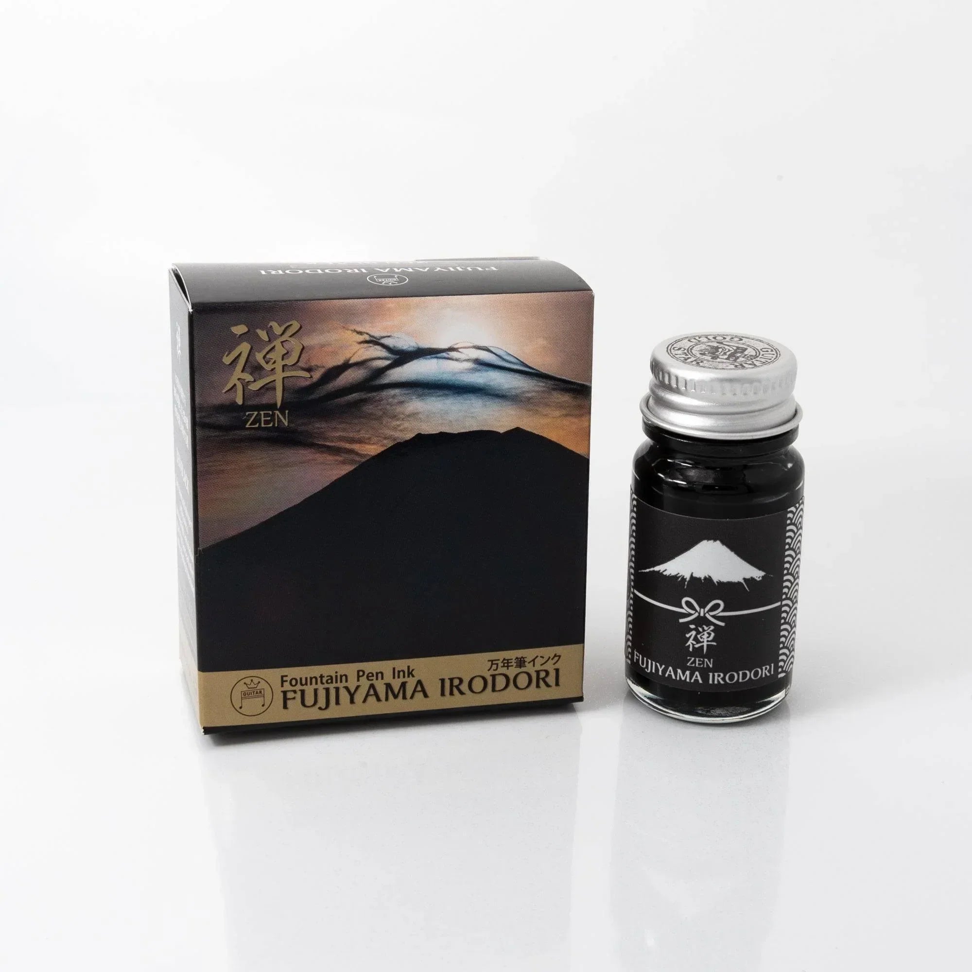 FUJIYAMA IRODORI ZEN fountain pen ink 50ml bottle product shot isolated against neutral background lighting nib