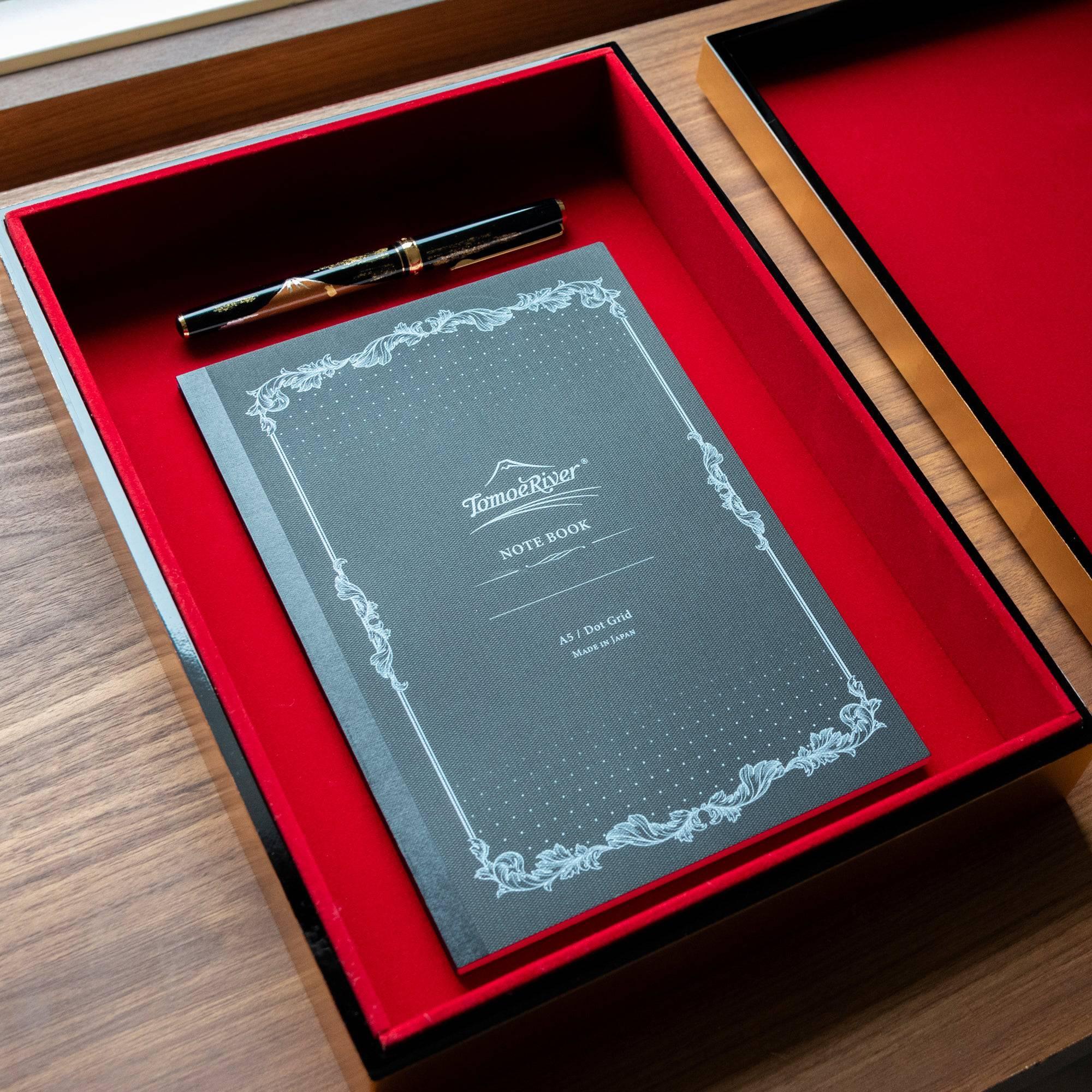 Gold Leaf Sakura and Bird Stationery Box open displaying red felt interior compartment storage with clear visibility of