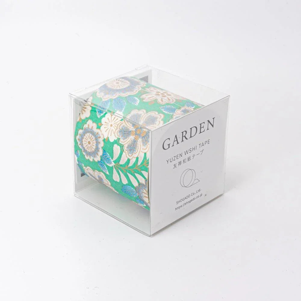 Green Garden hand-dyed Yuzen washi tape with botanical pattern detail and composition detail design pattern detail and