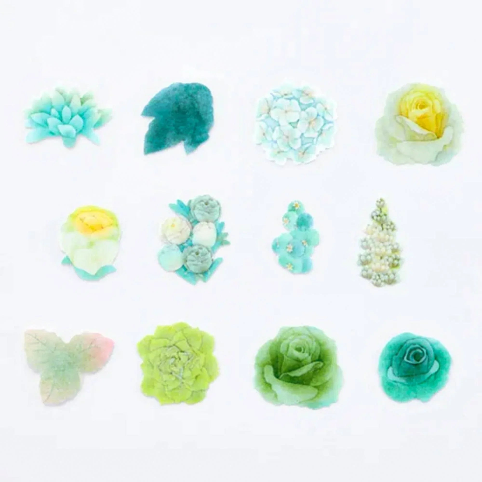 Green Rose Bouquet Bande masking tape sticker detail showing rose bouquet pre-cut sticker pattern designs