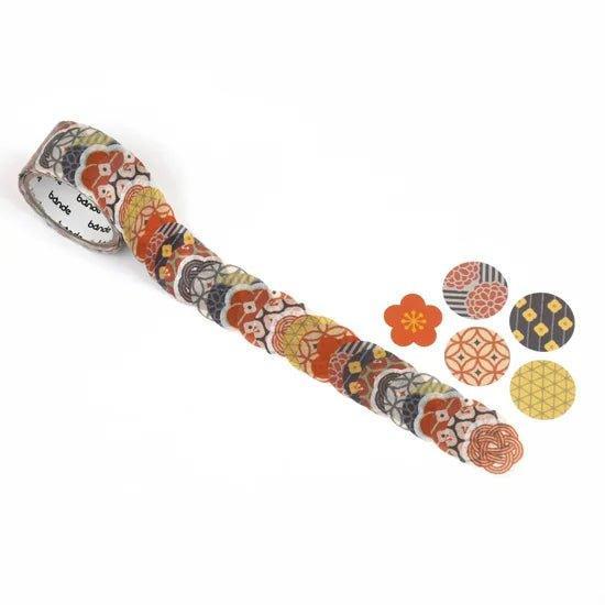 Bande Hannari Japanese Pattern washi tape sticker roll with traditional Asian design and pre-cut stickers