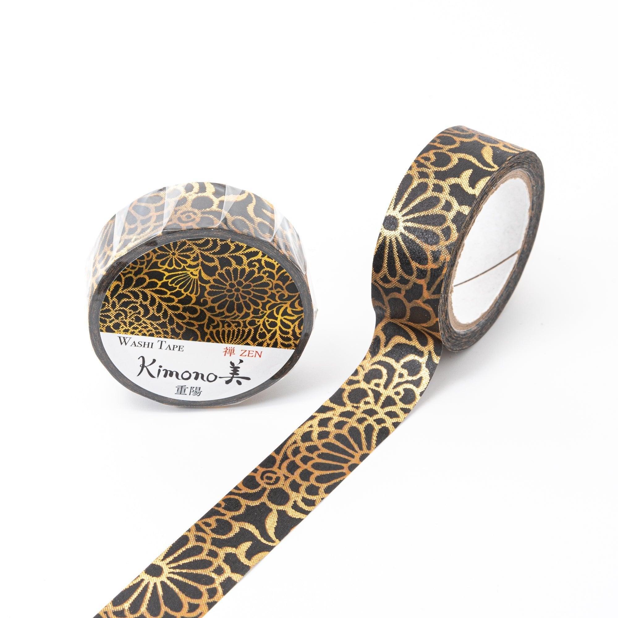 Kimono Beauty Chrysanthemum Festival iyo washi tape with yellow and white chrysanthemum flowers on red