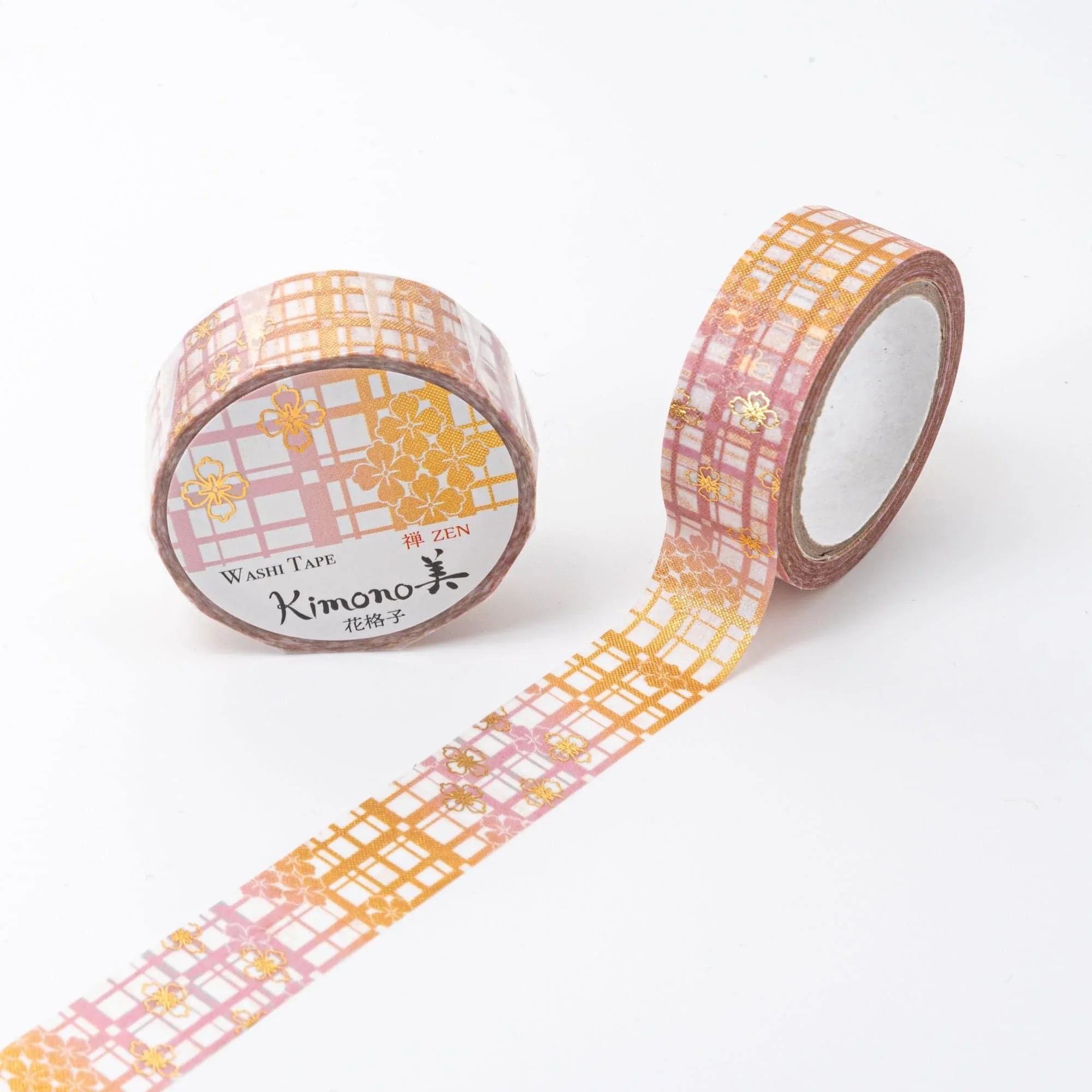 Kimono Beauty Floral Lattice iyo washi tape roll with intricate geometric lattice pattern and colorful flower motifs
