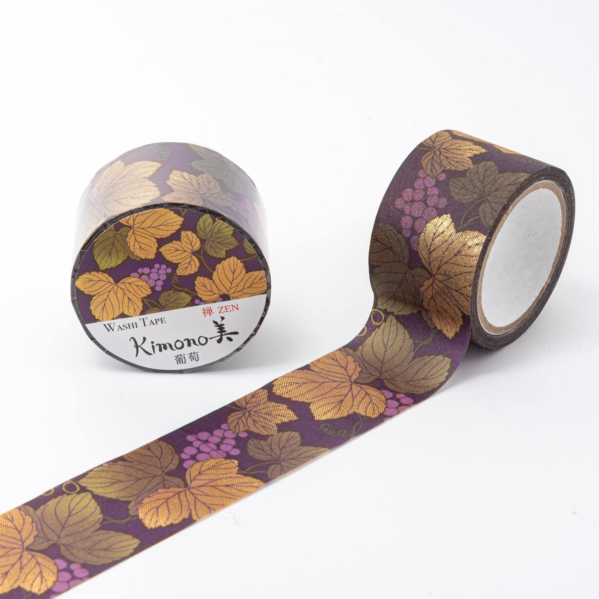 Iyo Washi Tape highlighting delicate grapevine-inspired designs, gracefully arranged on a natural wooden desk for decorative purposes.