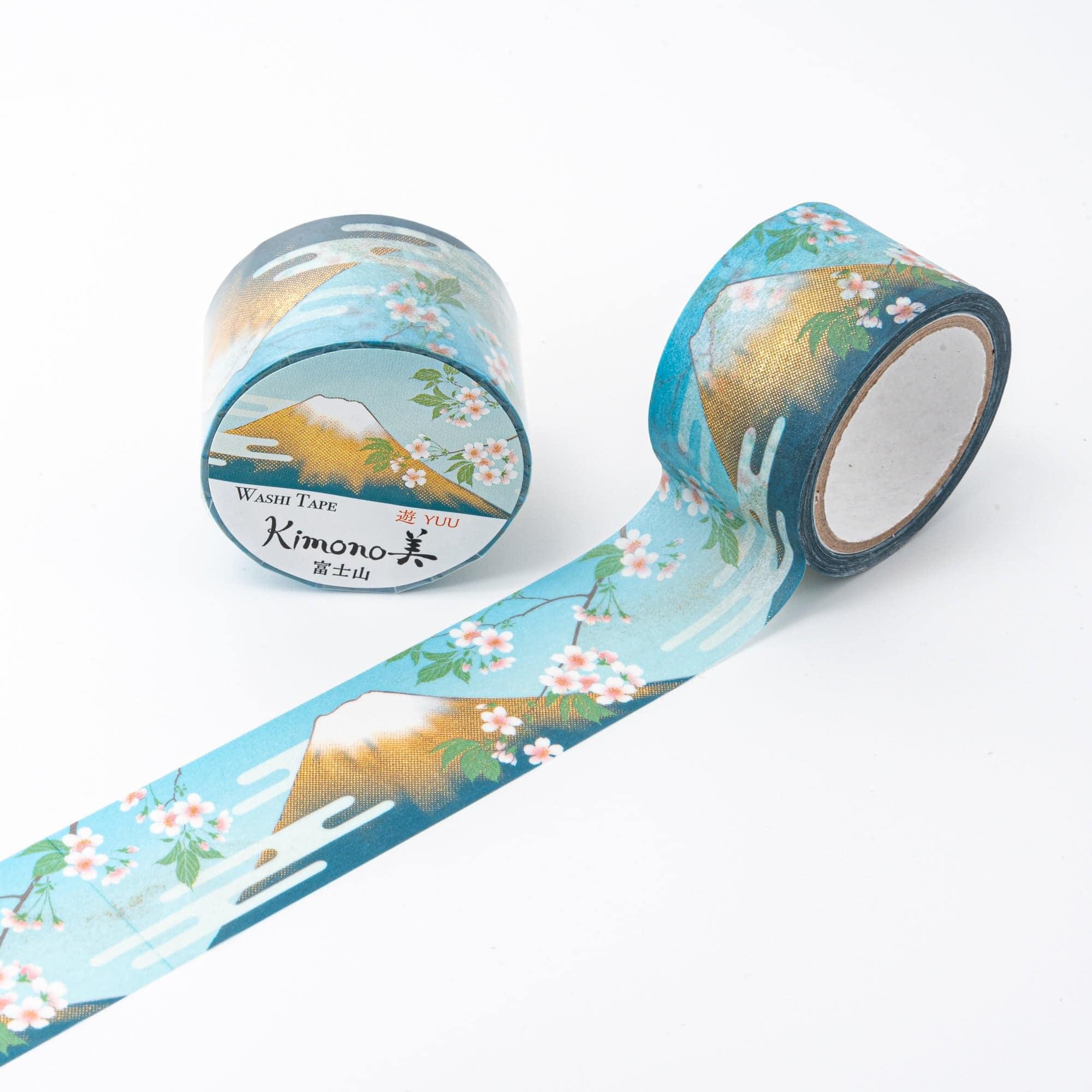 Kimono Beauty Mt Fuji Iyo washi tape roll wound on spool with iconic Japanese mountain landscape heritage design