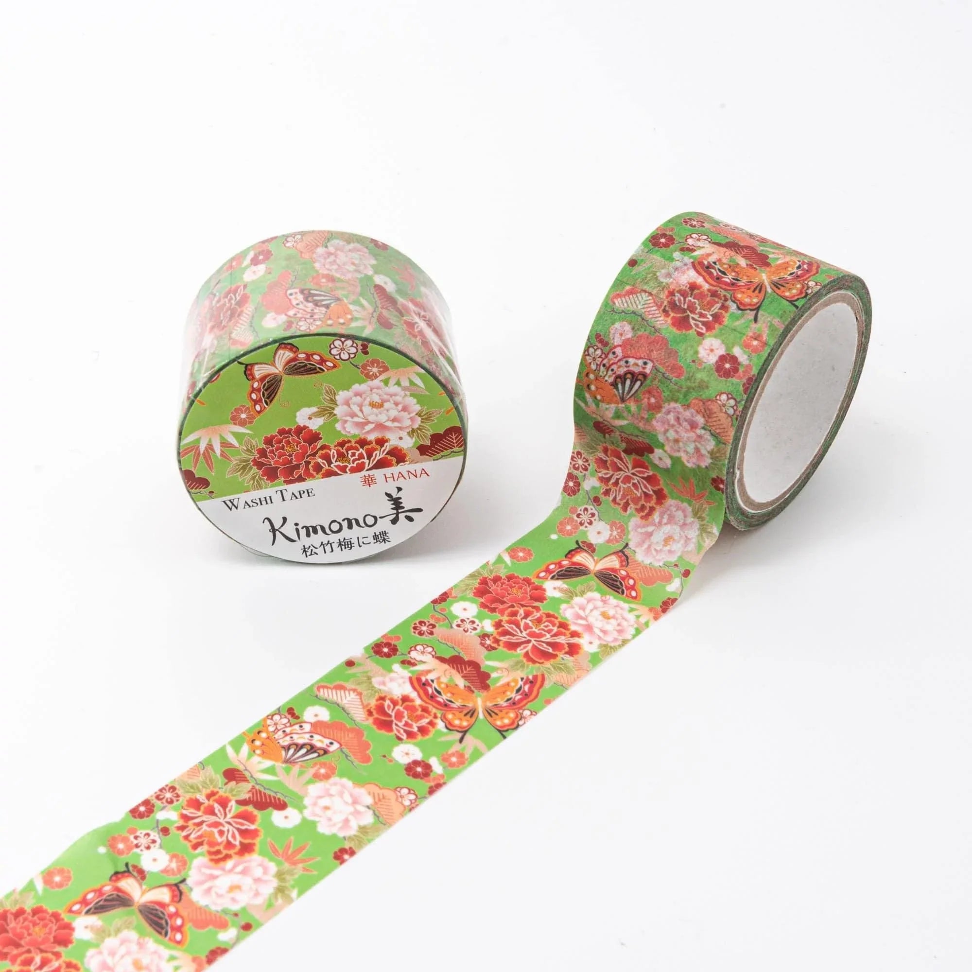 Japanese washi tape Pine, Bamboo, and Plum with Butterflies Japanese rolled on spool, Kimono Beauty series