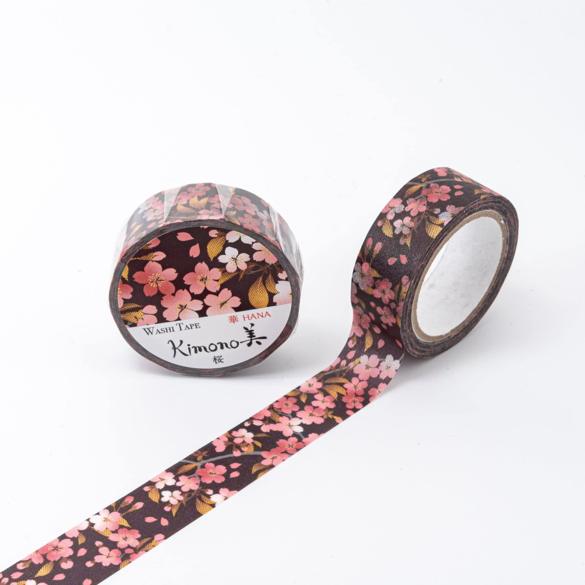 Kimono Beauty Sakura Iyo washi tape roll featuring delicate pink cherry blossom with traditional Japanese motif