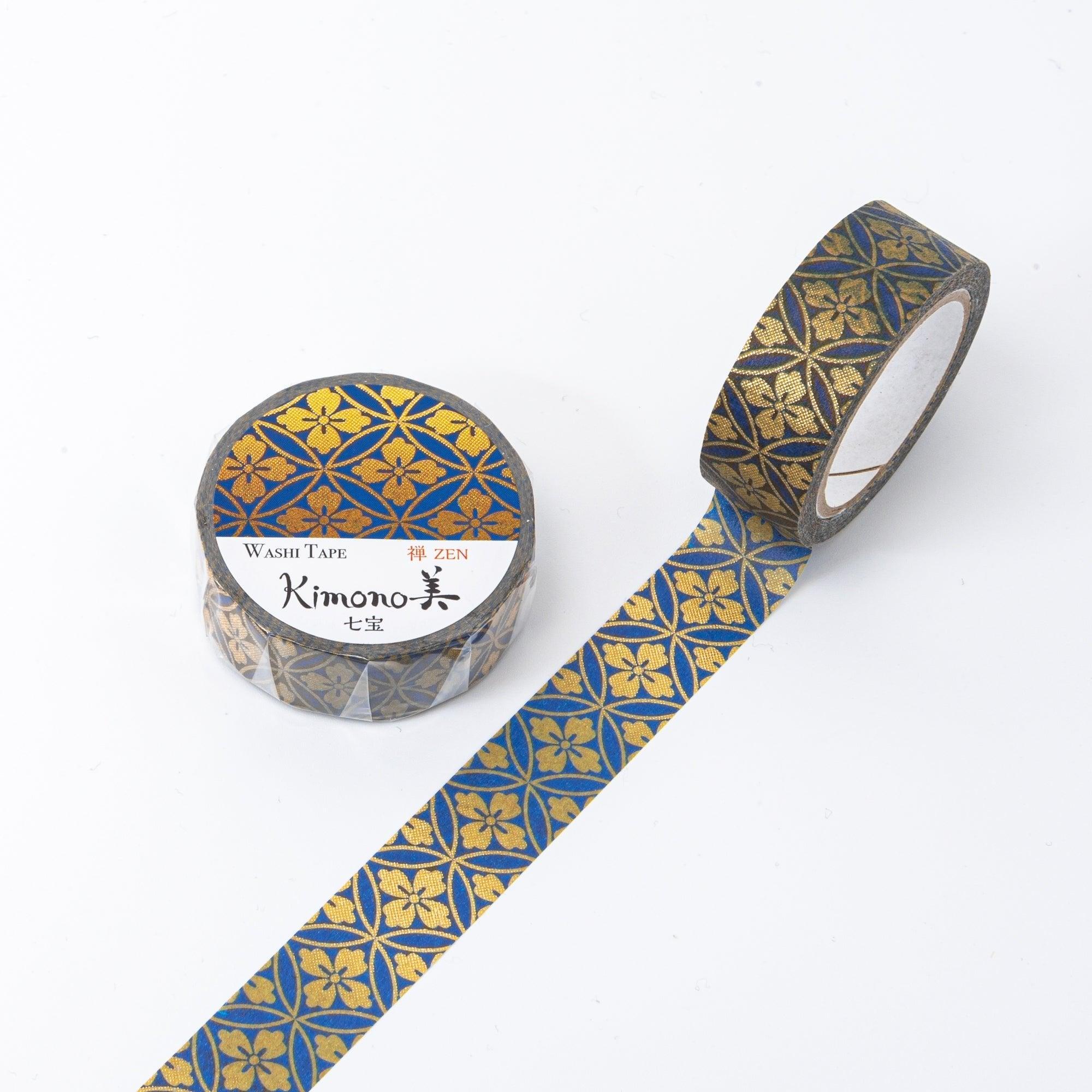 Kimono Beauty Shippo Pattern iyo washi tape roll featuring traditional Japanese connected circle design with floral accents