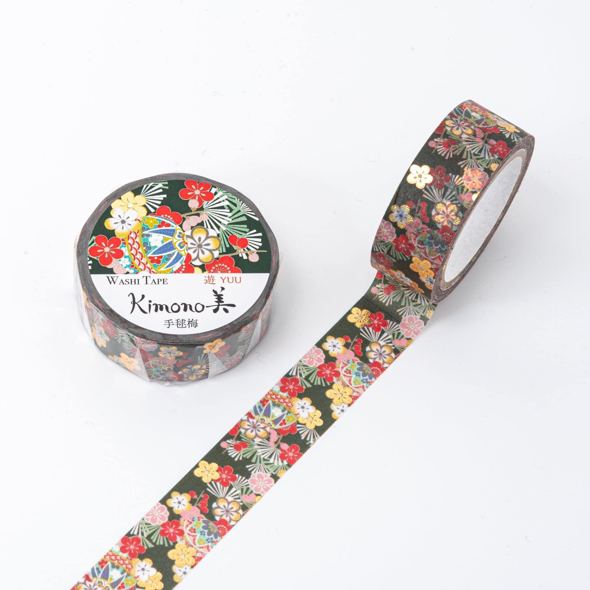 Kimono Beauty Temari Plum Iyo washi tape roll featuring decorative temari ball and plum motif Japanese
