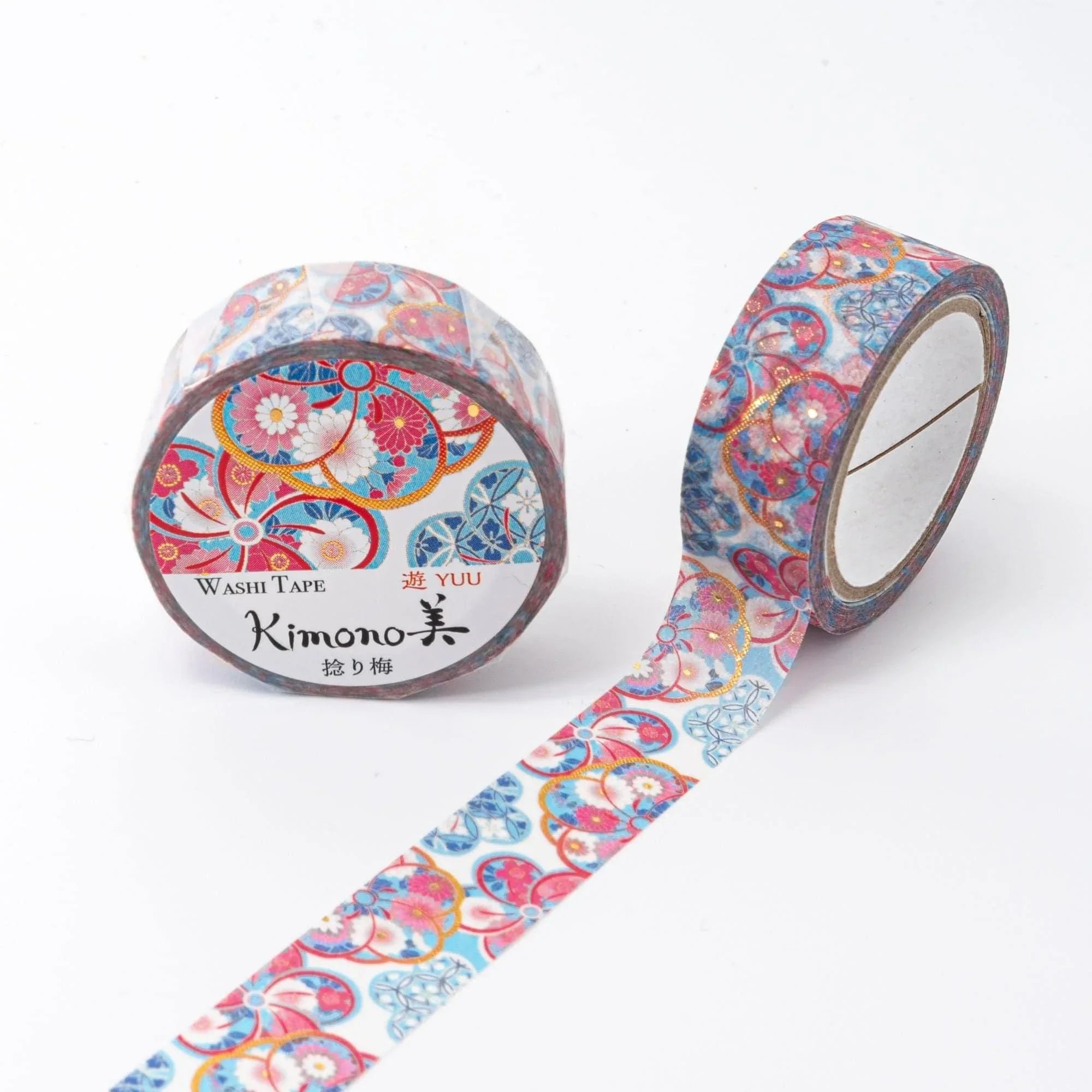 Kimono Beauty Twisted Plum Iyo washi tape roll with artistic plum blossom motif traditional Japanese