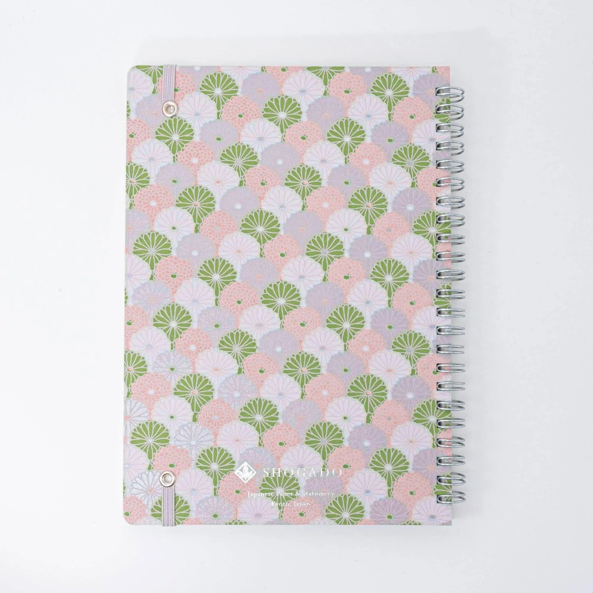Lavender pastel chrysanthemum A5 notebook with hand-dyed Yuzen washi and binding with traditional Japanese craftsmanship