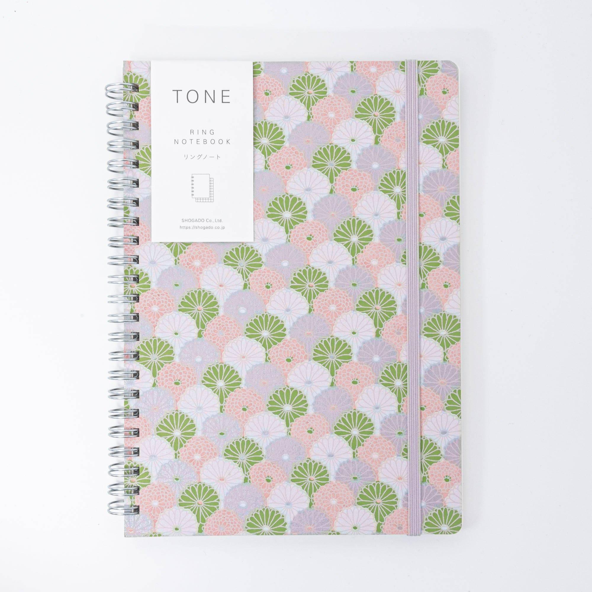 A5 spiral notebook with lavender mist chrysanthemum Yuzen washi, hand-dyed traditional featuring traditional Japanese design