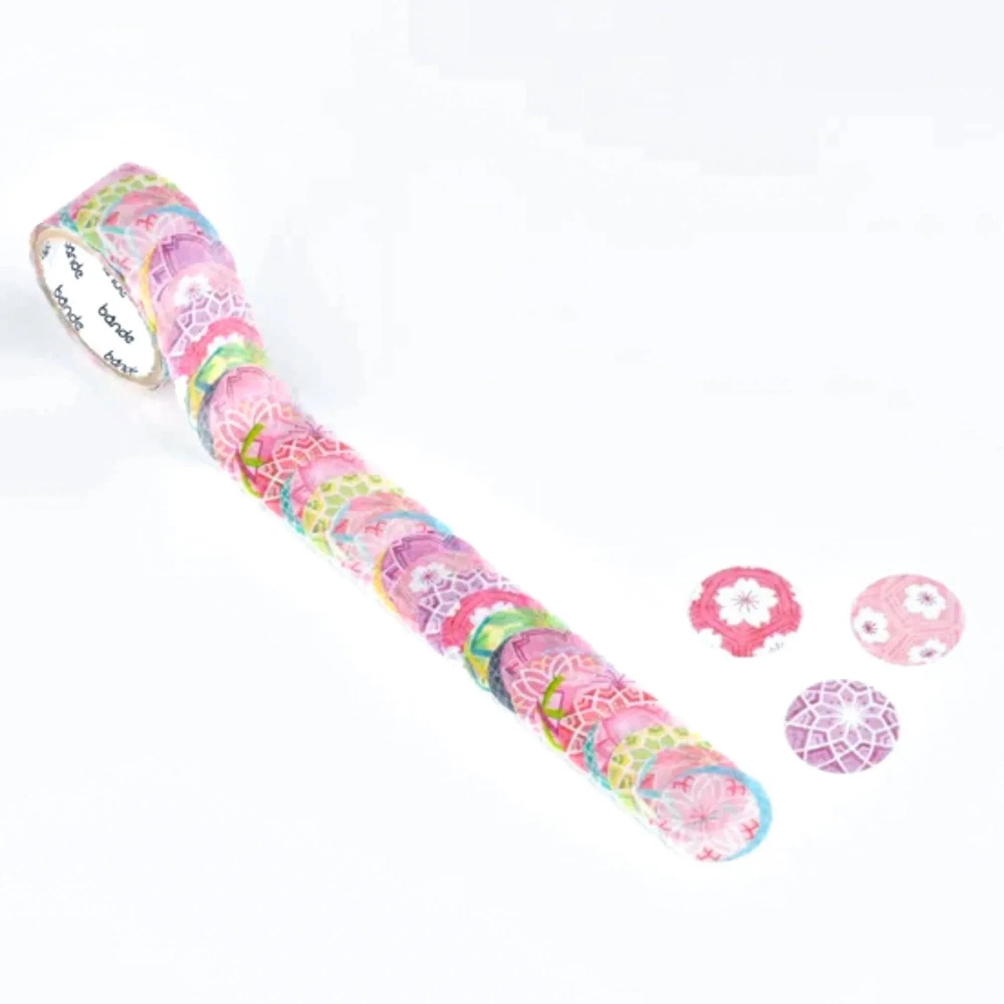 Bande Light Pink Temari washi tape sticker roll with pre-cut decorative stickers pink geometric pattern
