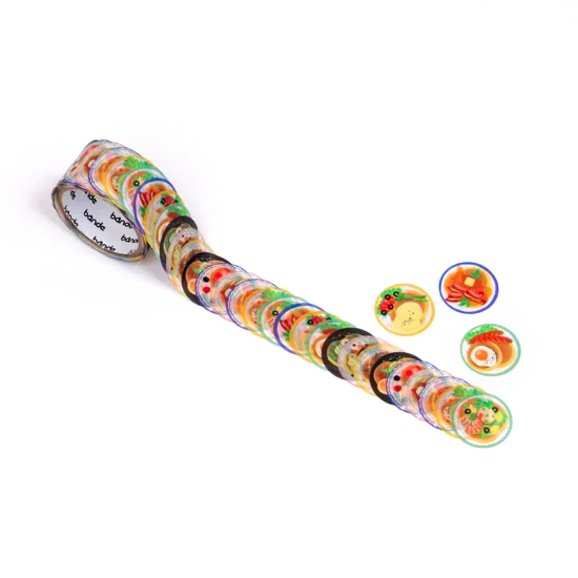 Pancake Bande washi tape sticker roll diagonal angle with sweet-themed design and detailed sticker pattern