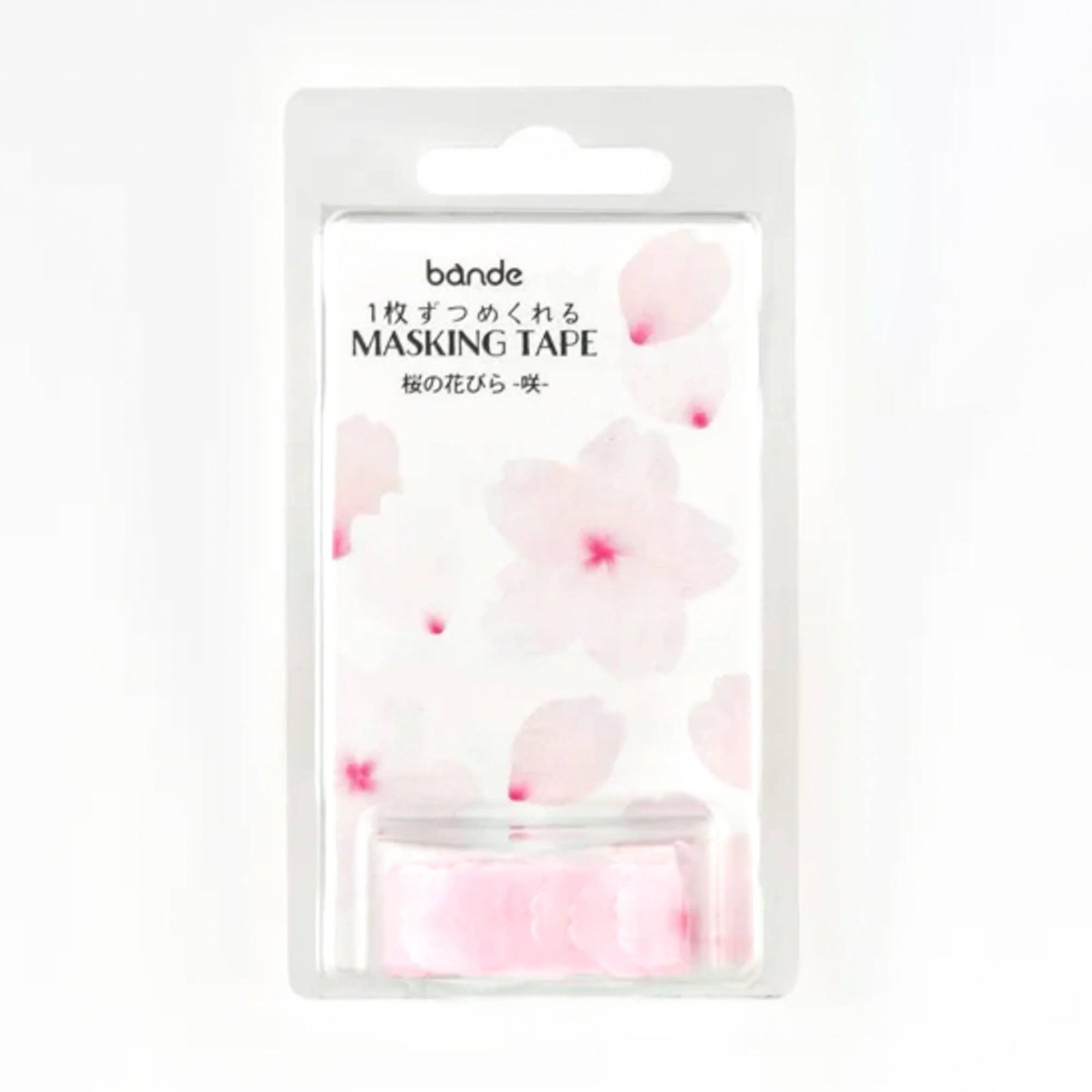 The packaging of bande sakura petal washi tape stickers, labeled in English and Japanese, showcasing the elegant cherry blossom-inspired design.