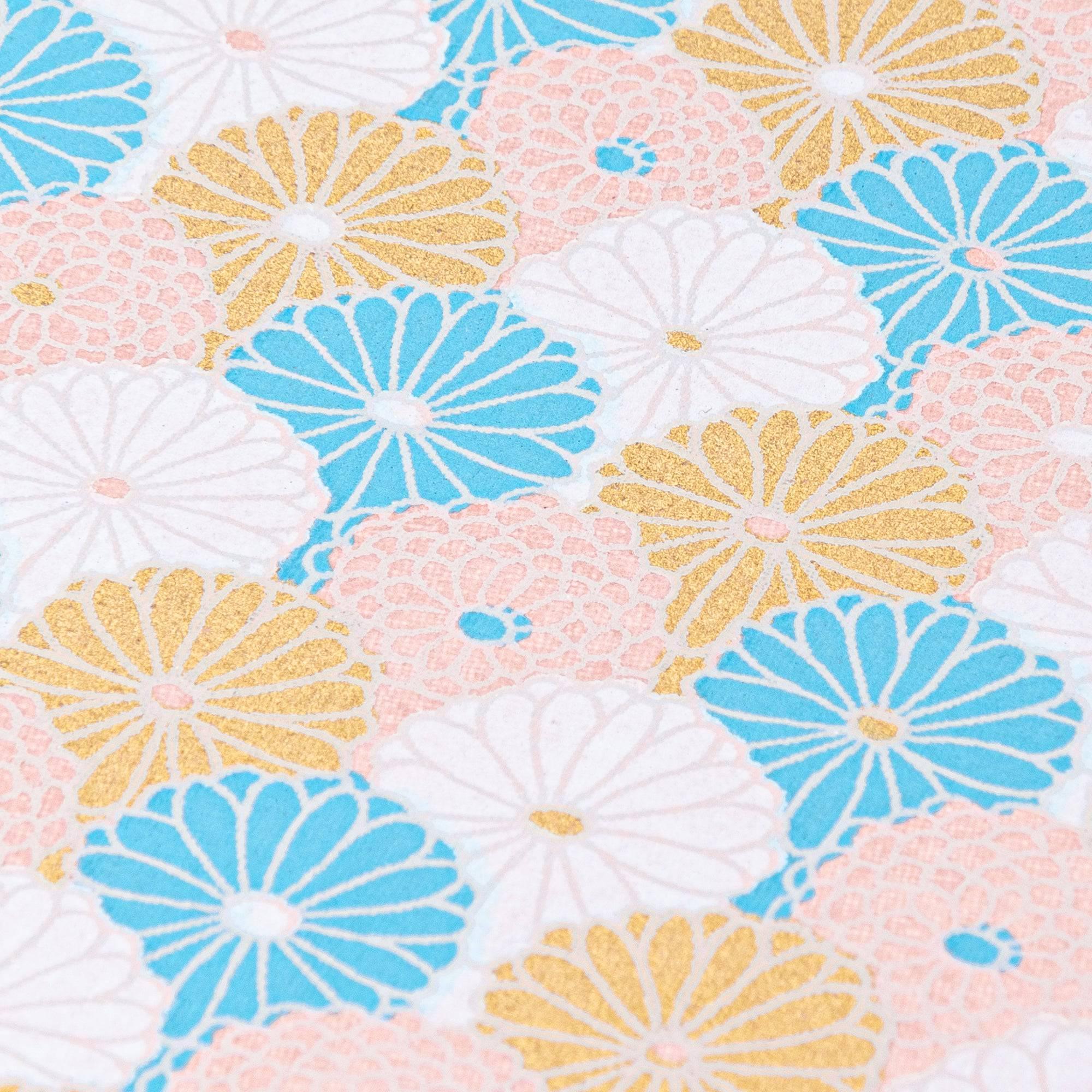 Sky Blossom Pastel Chrysanthemum Hand-Dyed Yuzen Washi Spiral Notebook (A5), detailed close-up of craftsmanship