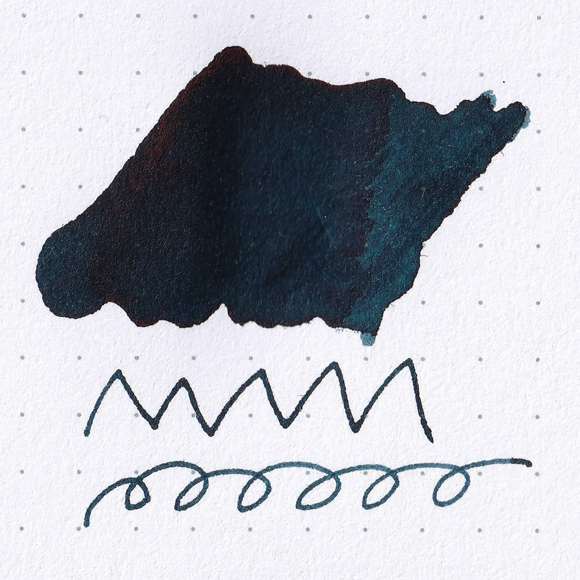 Close-up of Taisho Romance Smoky Navy ink bottle, showcasing its rich navy ink and vintage-inspired label design.