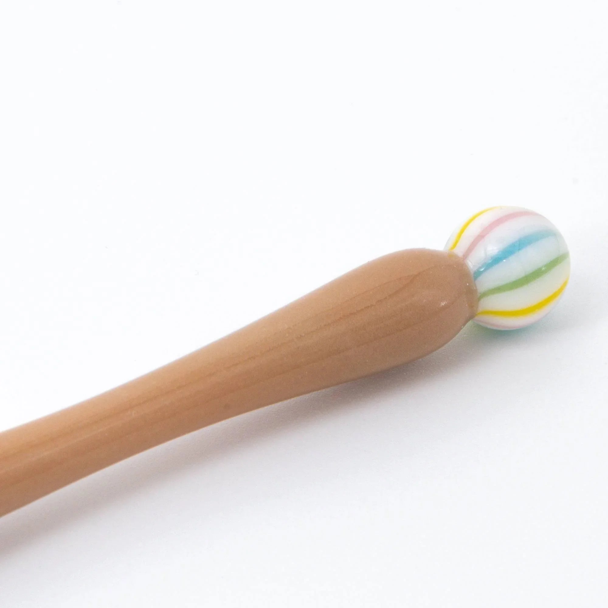 Wagashi Monaka glass dip pen close-up angled view showing rainbow striped decorative glass handle design