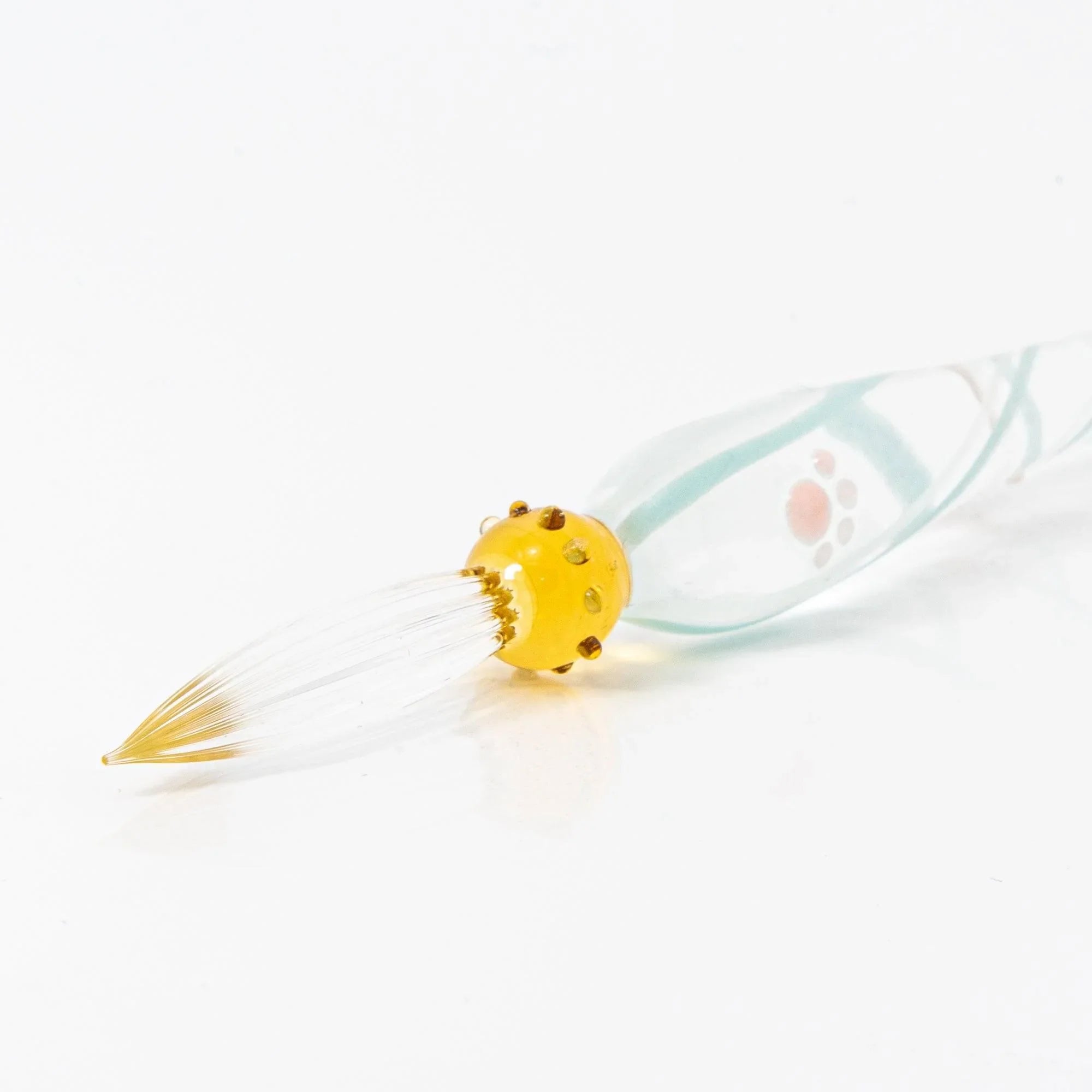 White Nyanko glass dip pen full angled view showing sitting cat figurine on clear transparent handle
