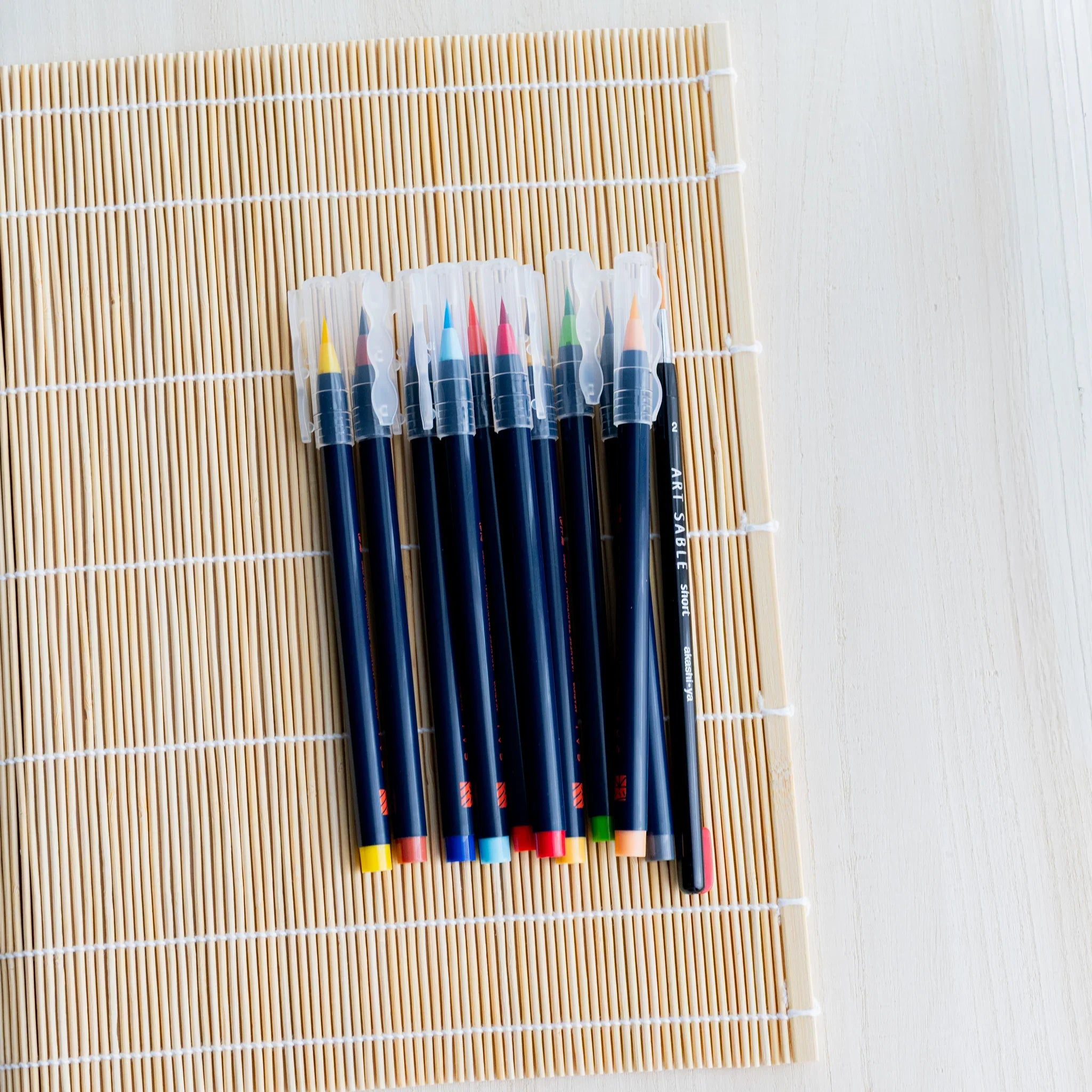 Akashiya bamboo brush roll, beige natural color in the larger 30 cm × 30 cm size
