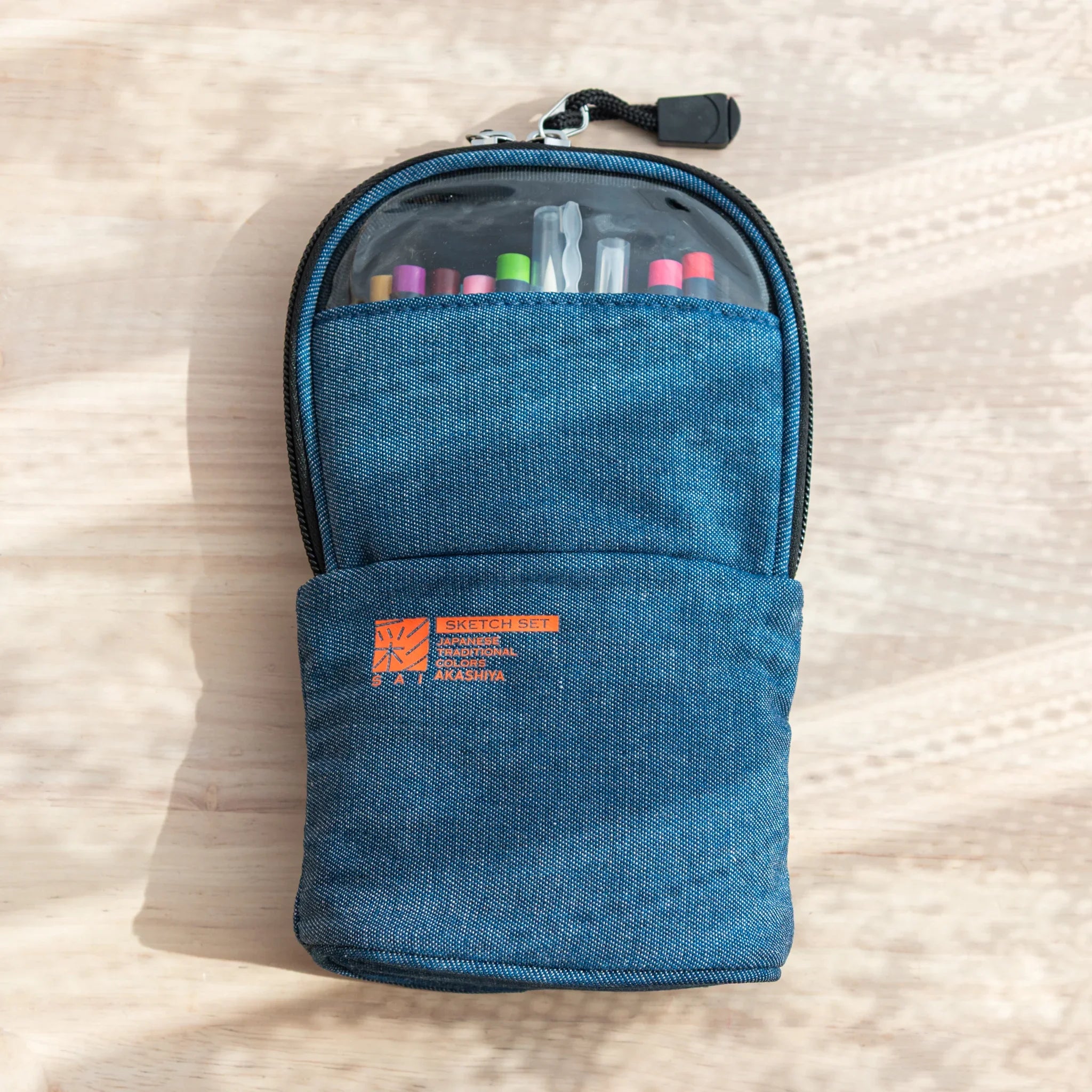 Akashiya Sai Sketch Set with Brush Pens and Denim Case