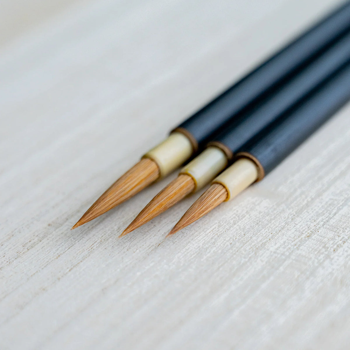 Akashiya Menso brushes side by side showing the available sizes