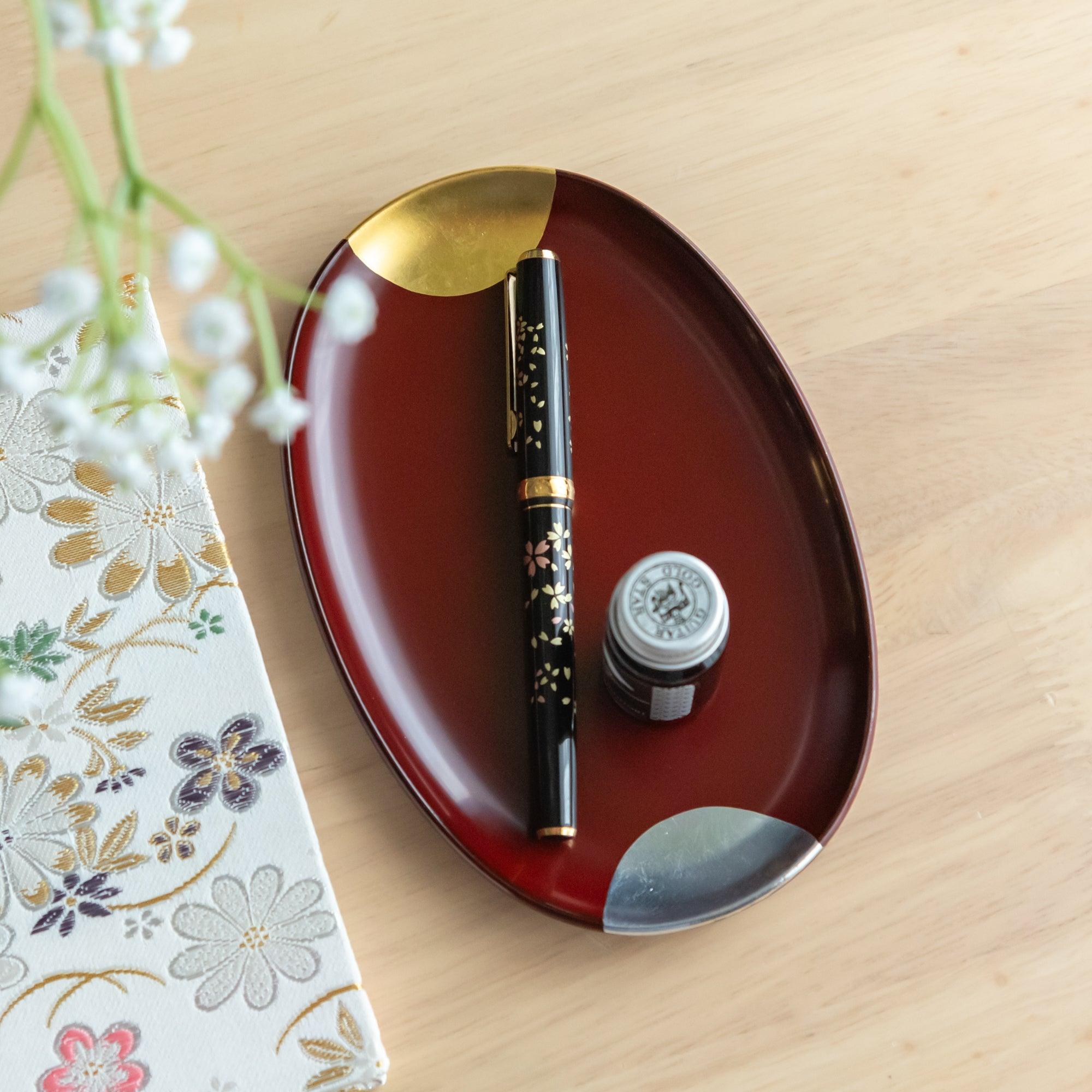 Ancient Red Sun and Moon Echizen Lacquer Pen Tray - Komorebi Stationery