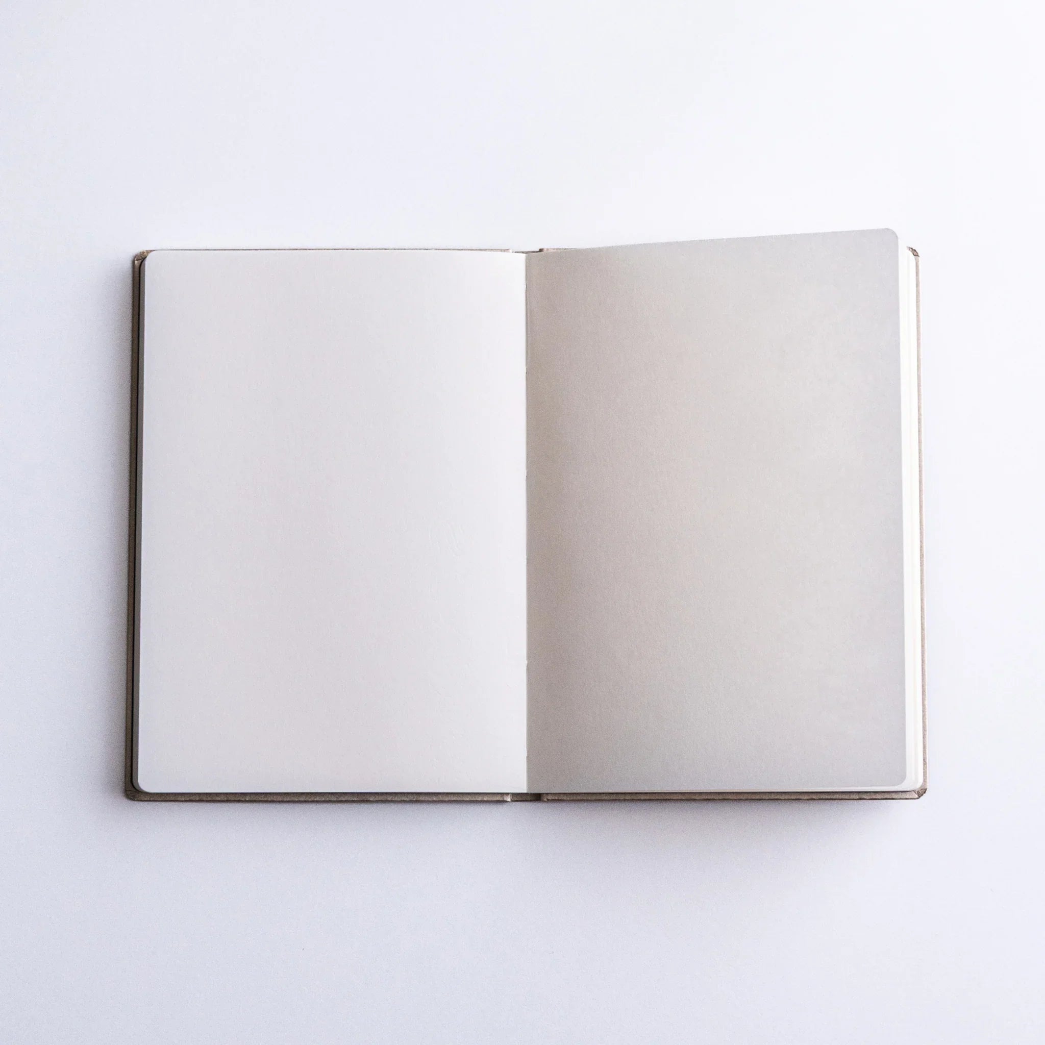 Open layout showing white pages of Dressco Bank Ledger Paper Stitched Japanese Notebook.