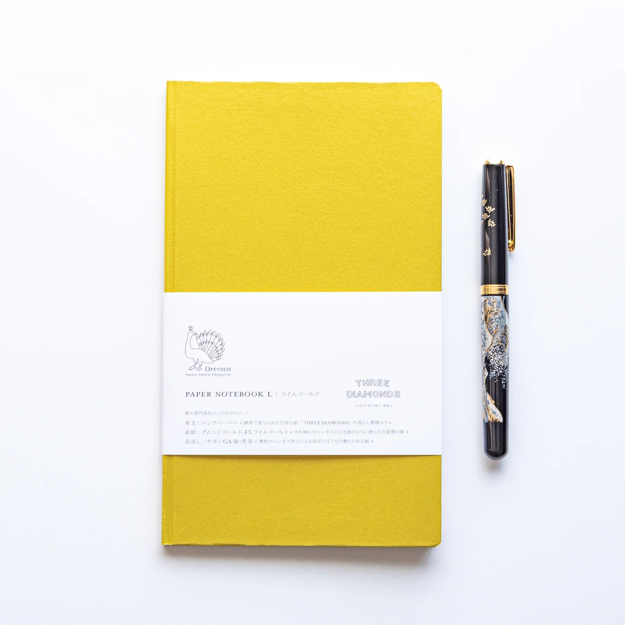 Dressco Japanese Notebook Gold cover paired with a Japanese Fountain Pen.