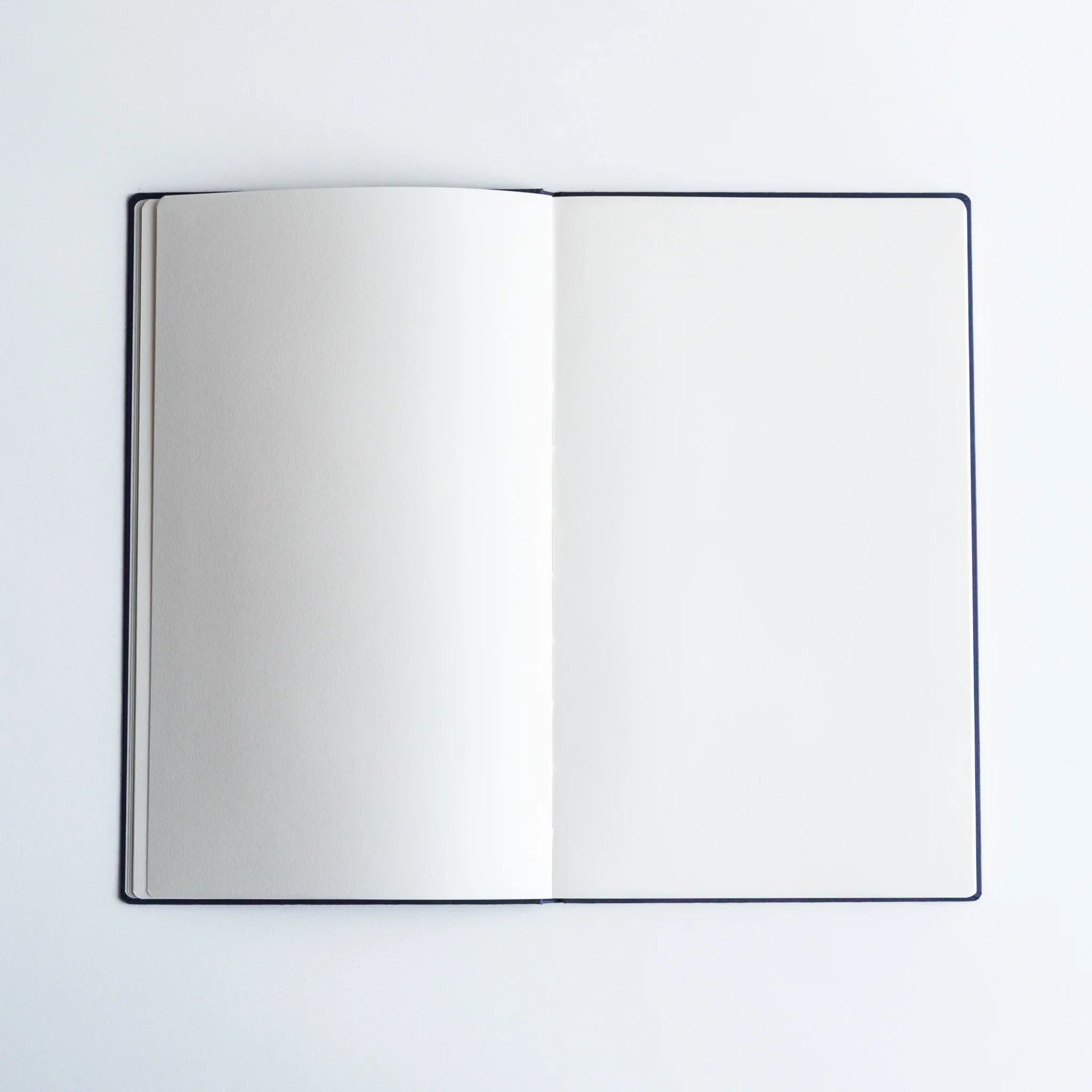 Open Dressco Bank Ledger Paper Japanese Notebook in Navy with blank pages.