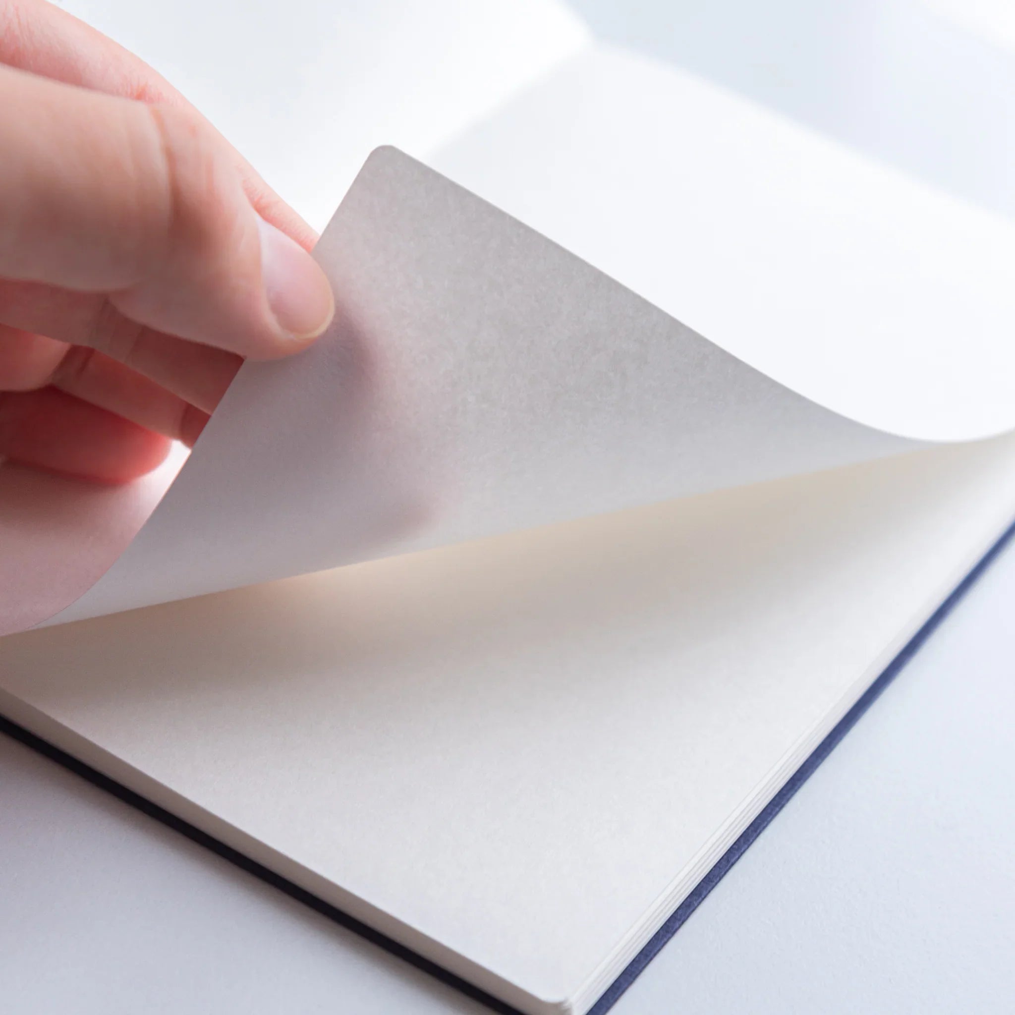 Turning a page in Dressco Bank Ledger Paper Japanese Notebook – Navy edition.