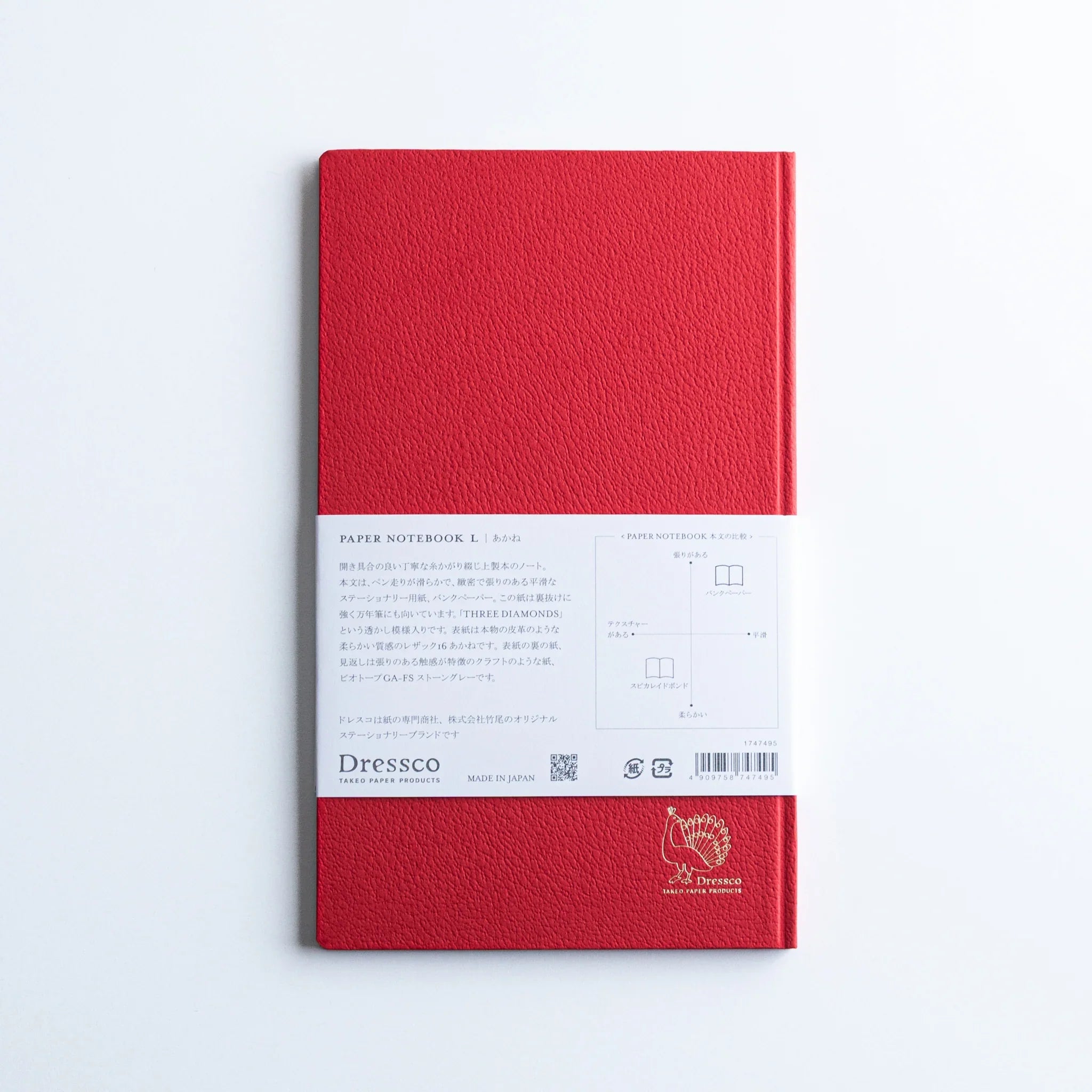 Back view of Red Dressco Bank Ledger Paper Japanese Notebook. 