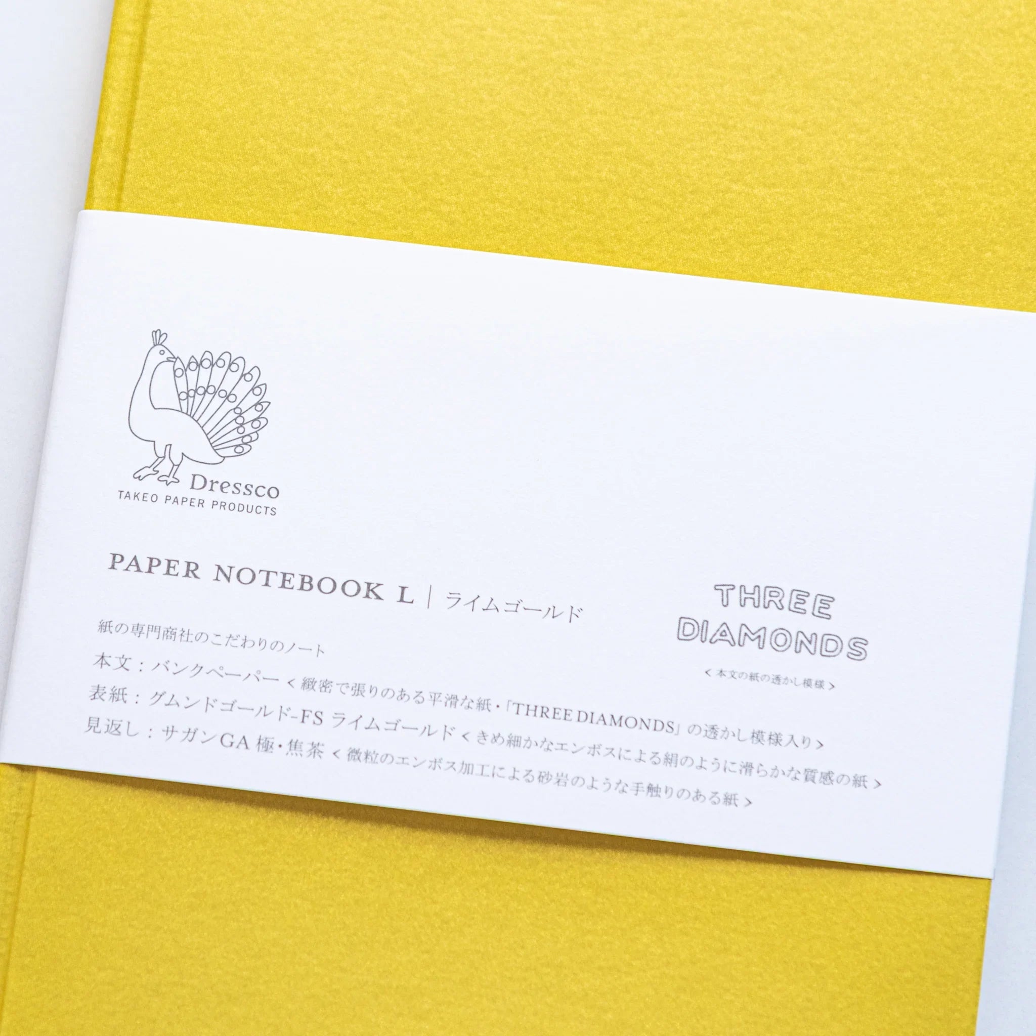 Close-up of Dressco Bank Ledger Paper Japanese Notebook label Gold edition.